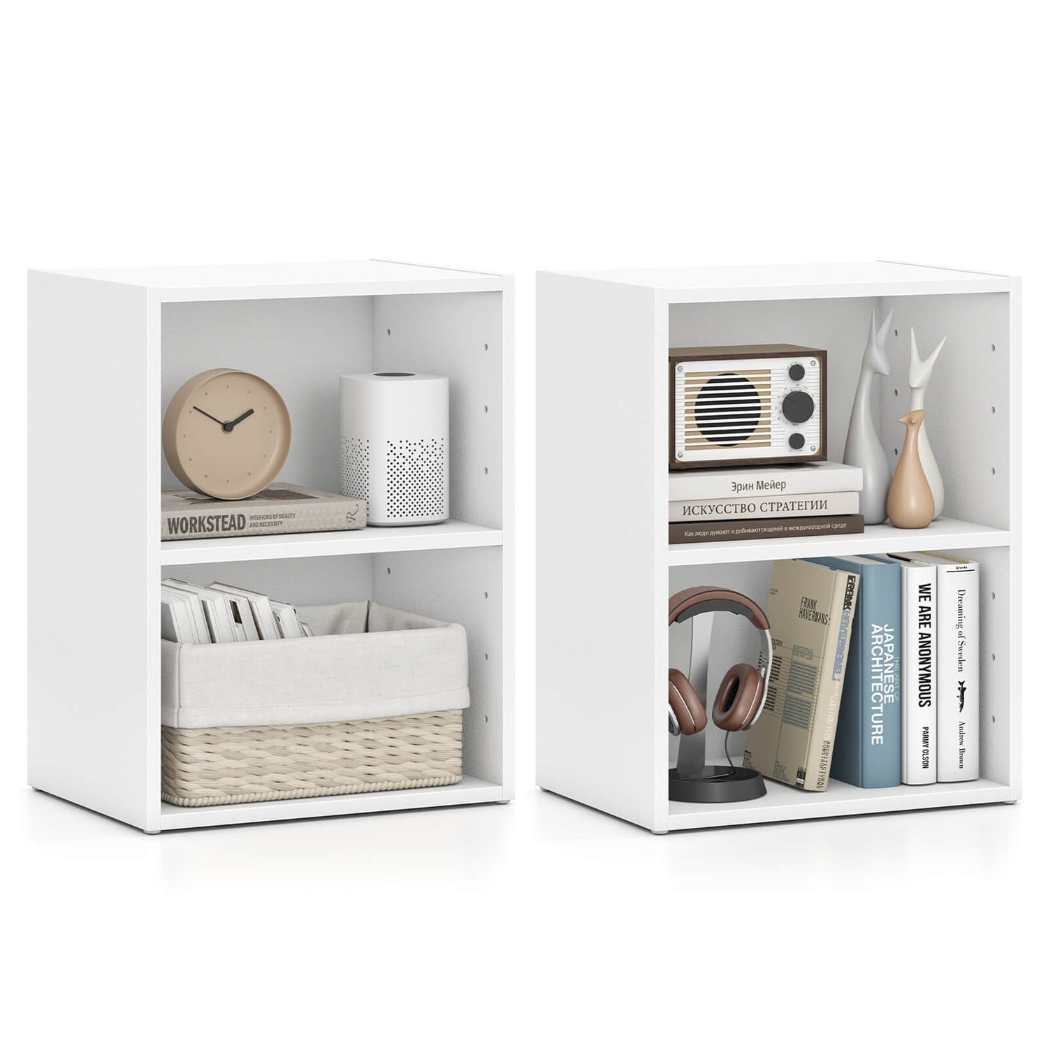  2PCS 2 Tier Open Shelf Night Stand End Table Sofa Side Storage Display White