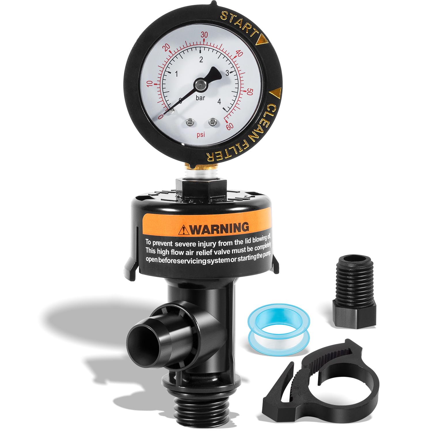 AKSCYZM  High Flow Manual Air Relief Valve Kit with Pressure Gauge Top Mount Replacement for Pool Spa Filter Clean Clear EasyClean FNS Predator