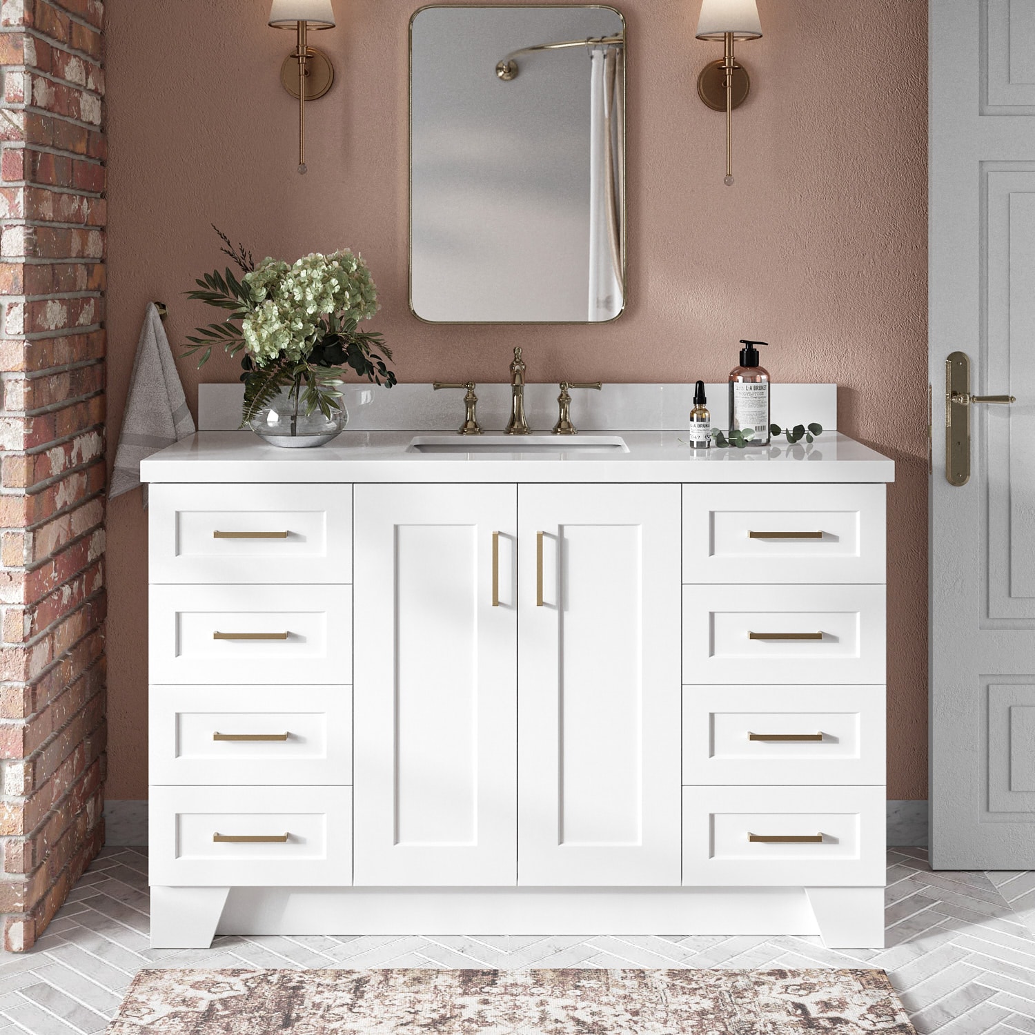 ARIEL Q055SWQRVOWHT Taylor 55-in White Undermount Single sink Bathroom Vanity with Pure White Quartz Quartz Top