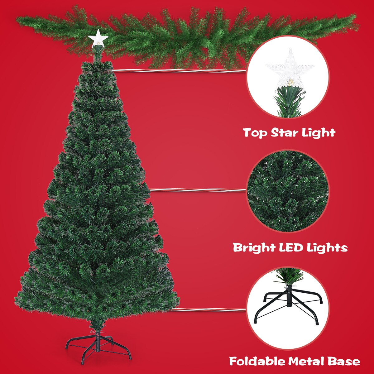 Goplus 5-ft Pre-lit Upside-down Artificial Christmas Tree with 180 ...
