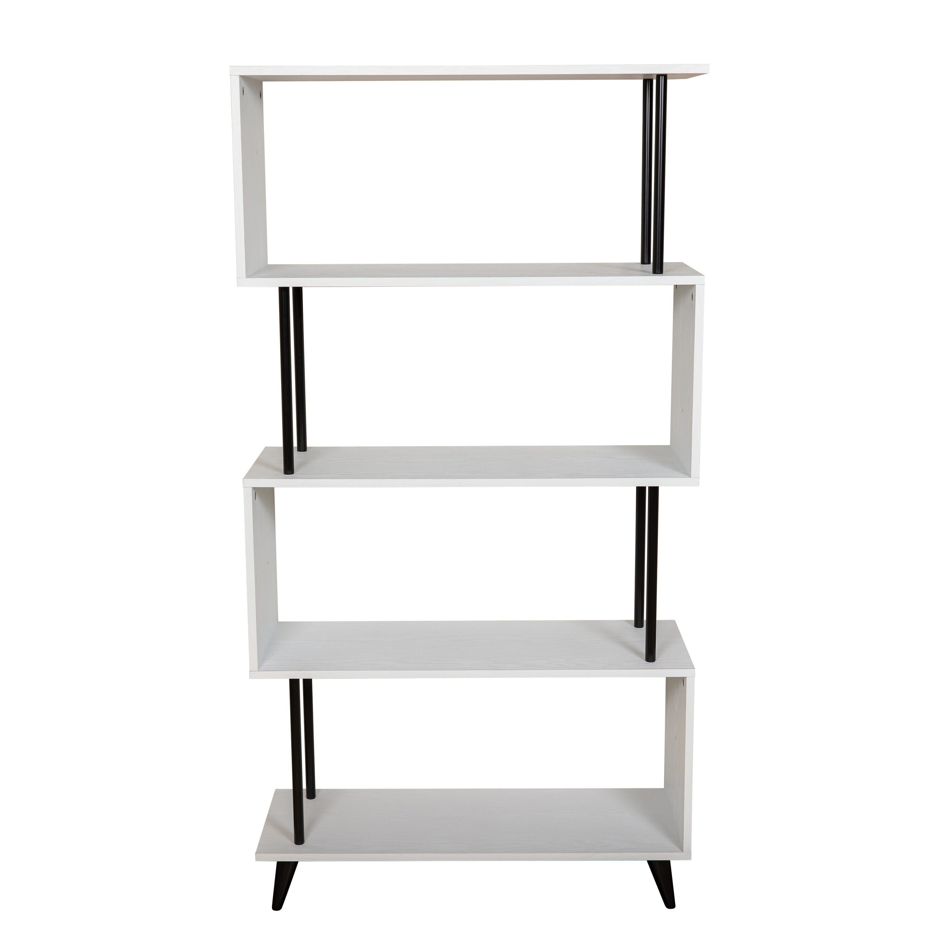 White and Black 5-Tier S-Shaped Modern Wood Bookcase