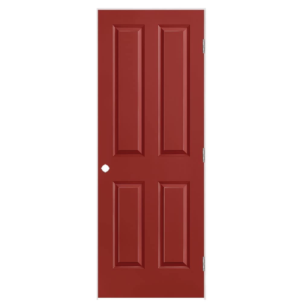 Masonite 1316553 30-in x 80-in Barn Red Solid core 4 panel square Left hand Smooth Prefinished Molded composite Flat Jamb Single Prehung Interior Door