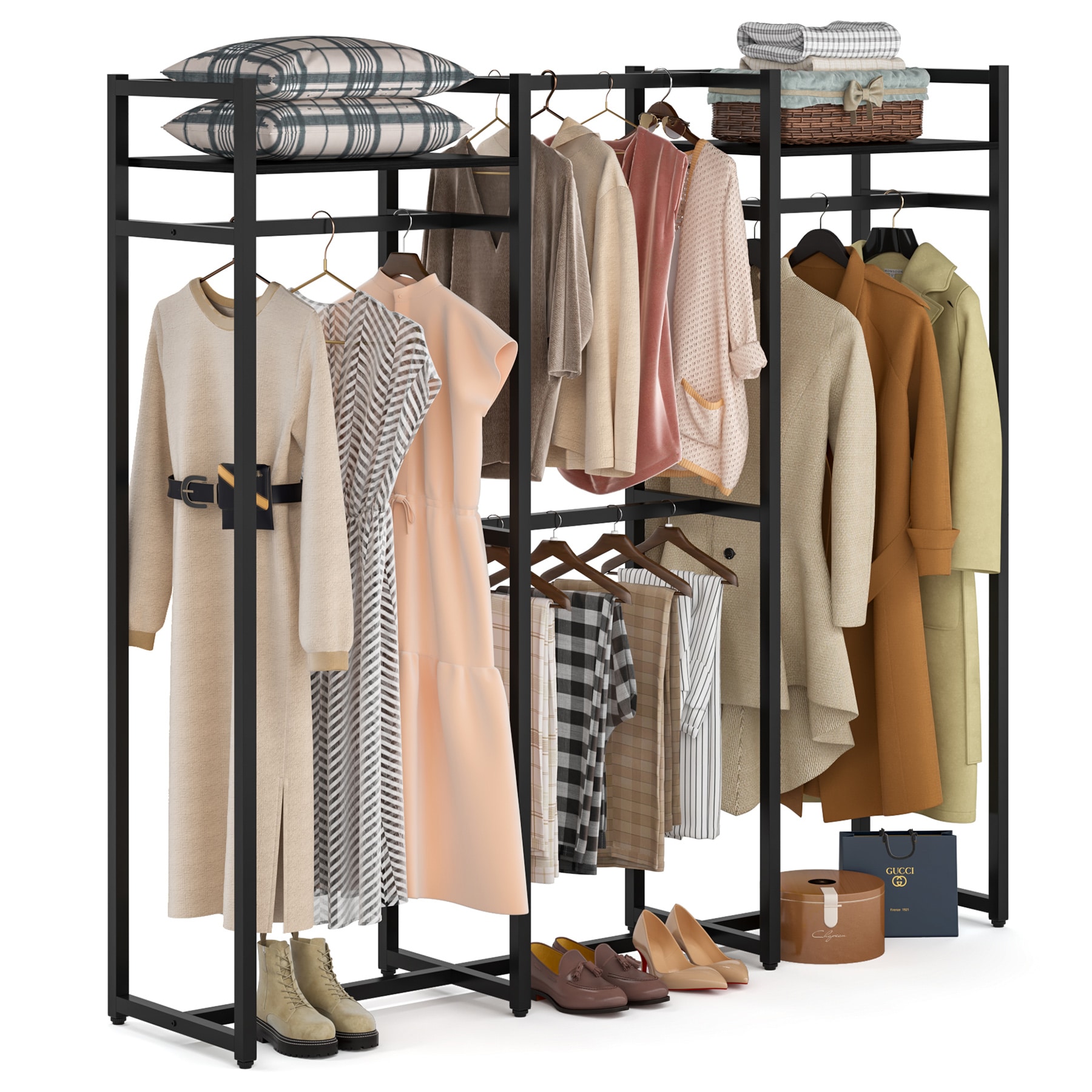 Tribesigns Free Standing Closet Organizer, Heavy Duty Clothes Garment Rack  with Shelves and Hanging Rod, Large Metal Closet Storage Organizer for