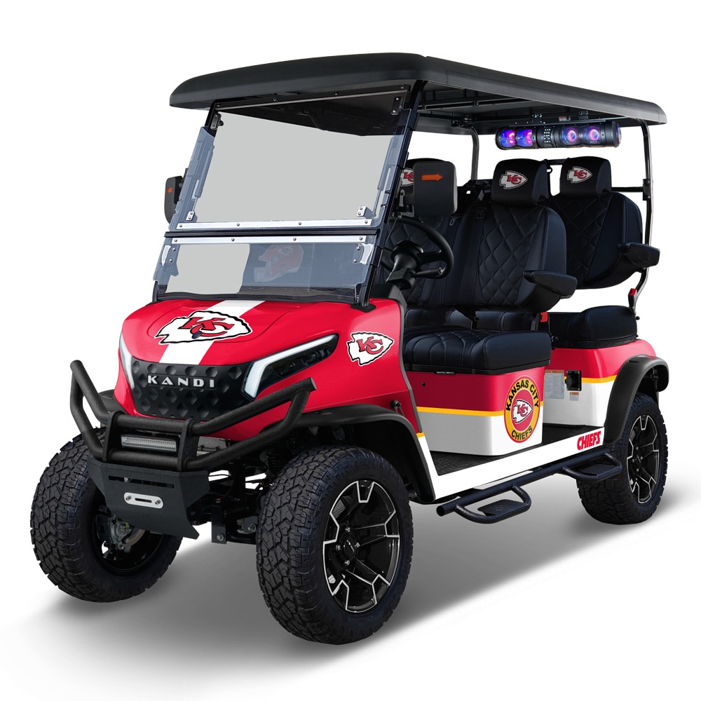 NFL Licensed 4 Seat Electric Golf Cart with Lithium Battery, Max Speed 20 MPH - Kansas City Chiefs in Red | - KANDI NFL4PROF-KCC