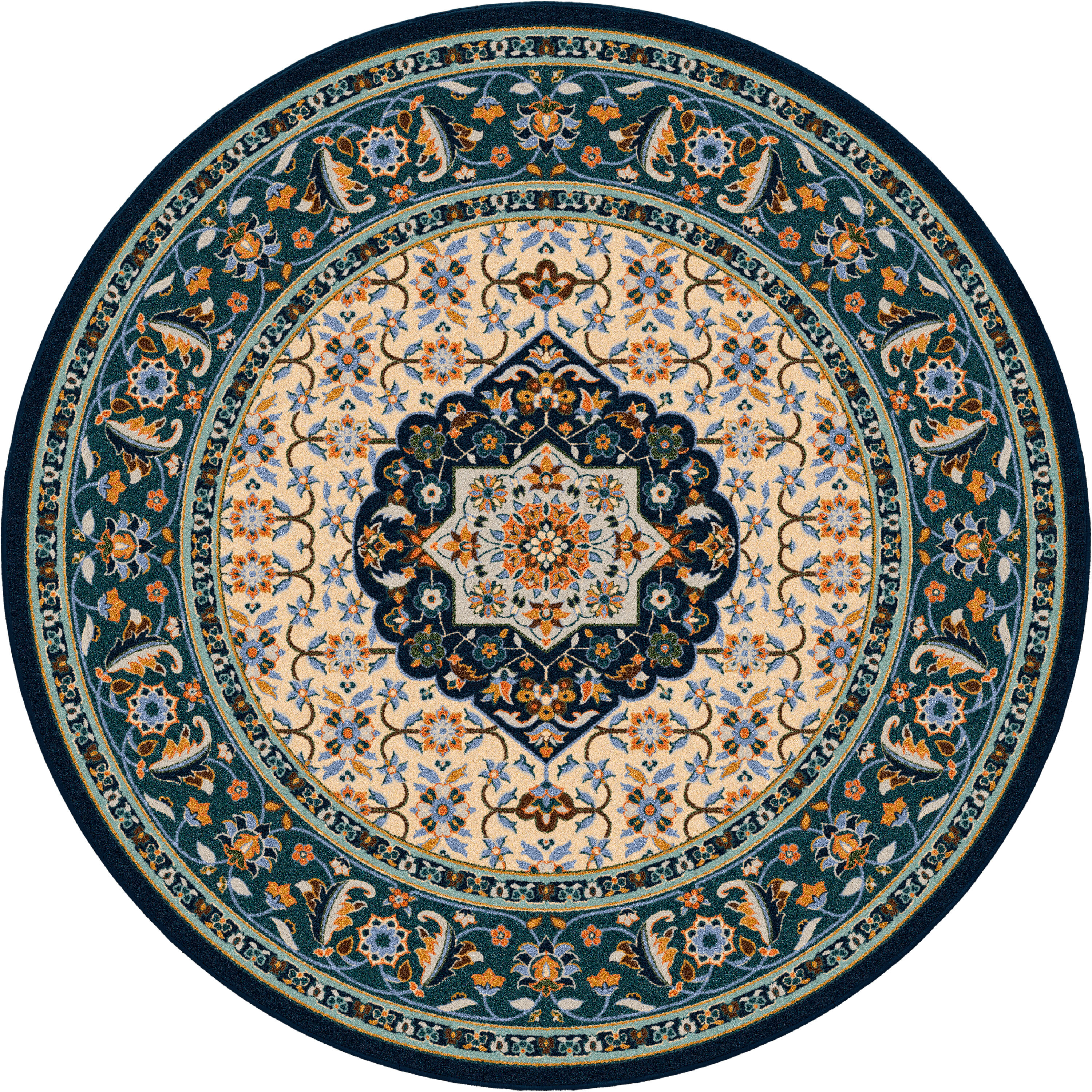 American Dakota RC0244WNV296 8 x 8 (ft) Tufted Nylon Worn Navy Round Indoor Persian Area rug