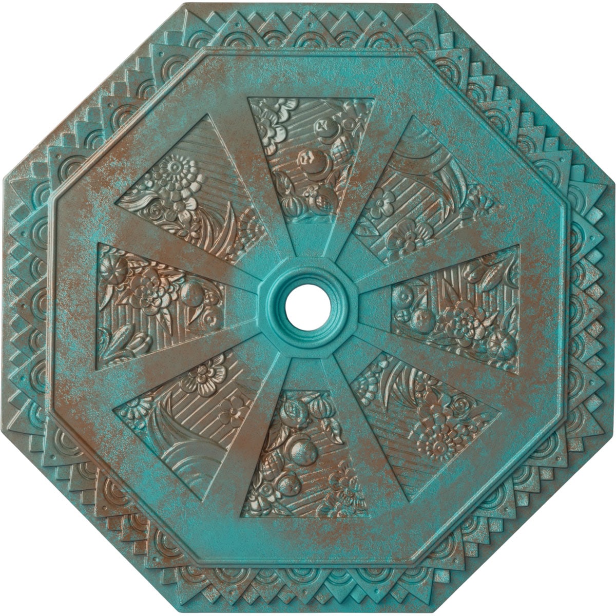 Ekena Millwork CM30SPCGS Spring Octagonal 29.125-in W x 29.125-in L Painted Copper Green Patina Polyurethane Whole Ceiling Medallion
