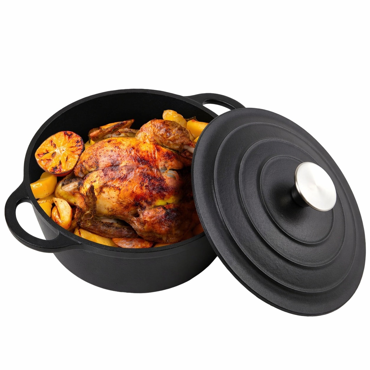 Aoibox  6 qt Matte Black Cast Iron Dutch Oven with Lid Dual Handles Oven Safe to 500 deg F Versatile Round Cooking Pot