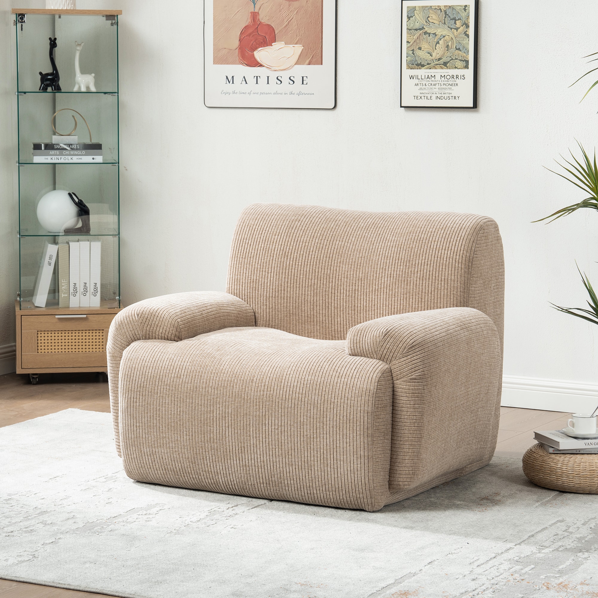 LUXEYARD - 42 Inch Wide Modern Upholstered Chenille Vertical Stripes Accent Chair Boneless Single...