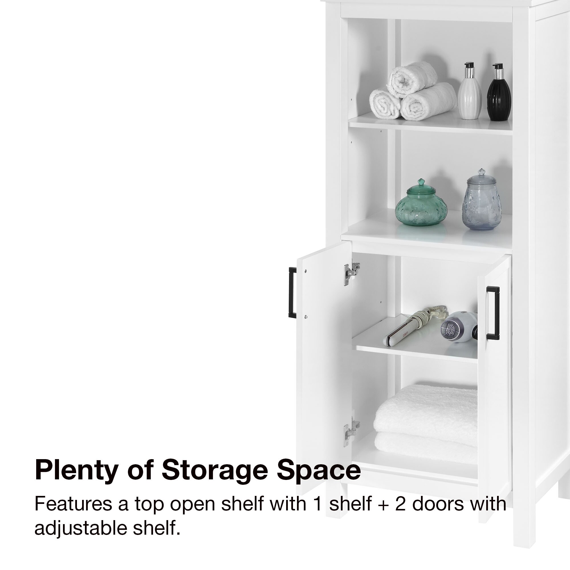 allen + roth Lenoir 24-in x 60-in x 16-in Swan White Freestanding Soft Close Linen Cabinet