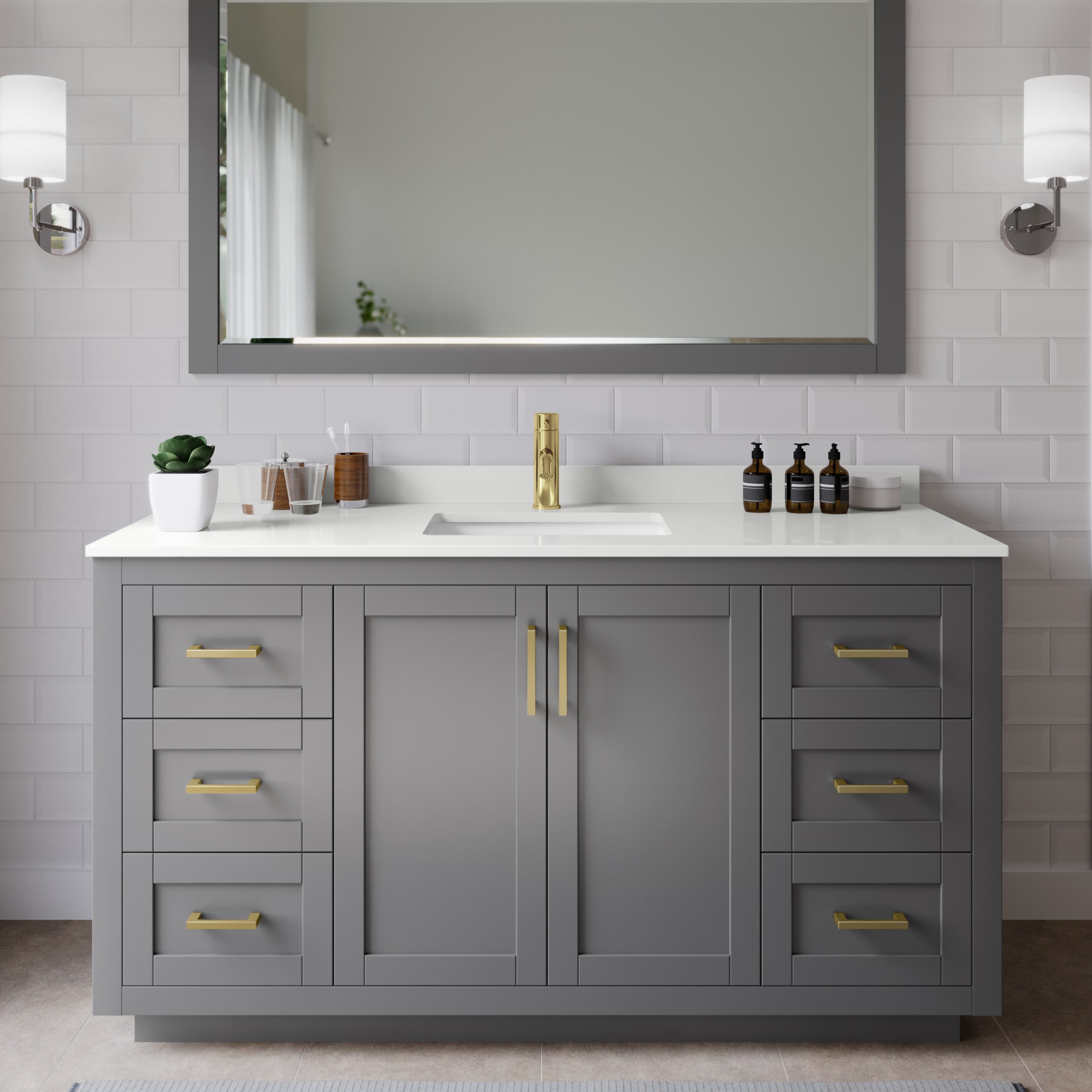 Wyndham Collection WCF292960SGGWQUNSMXX Miranda 60-in Dark Gray Undermount Single Sink Bathroom Vanity with White Quartz Quartz Top