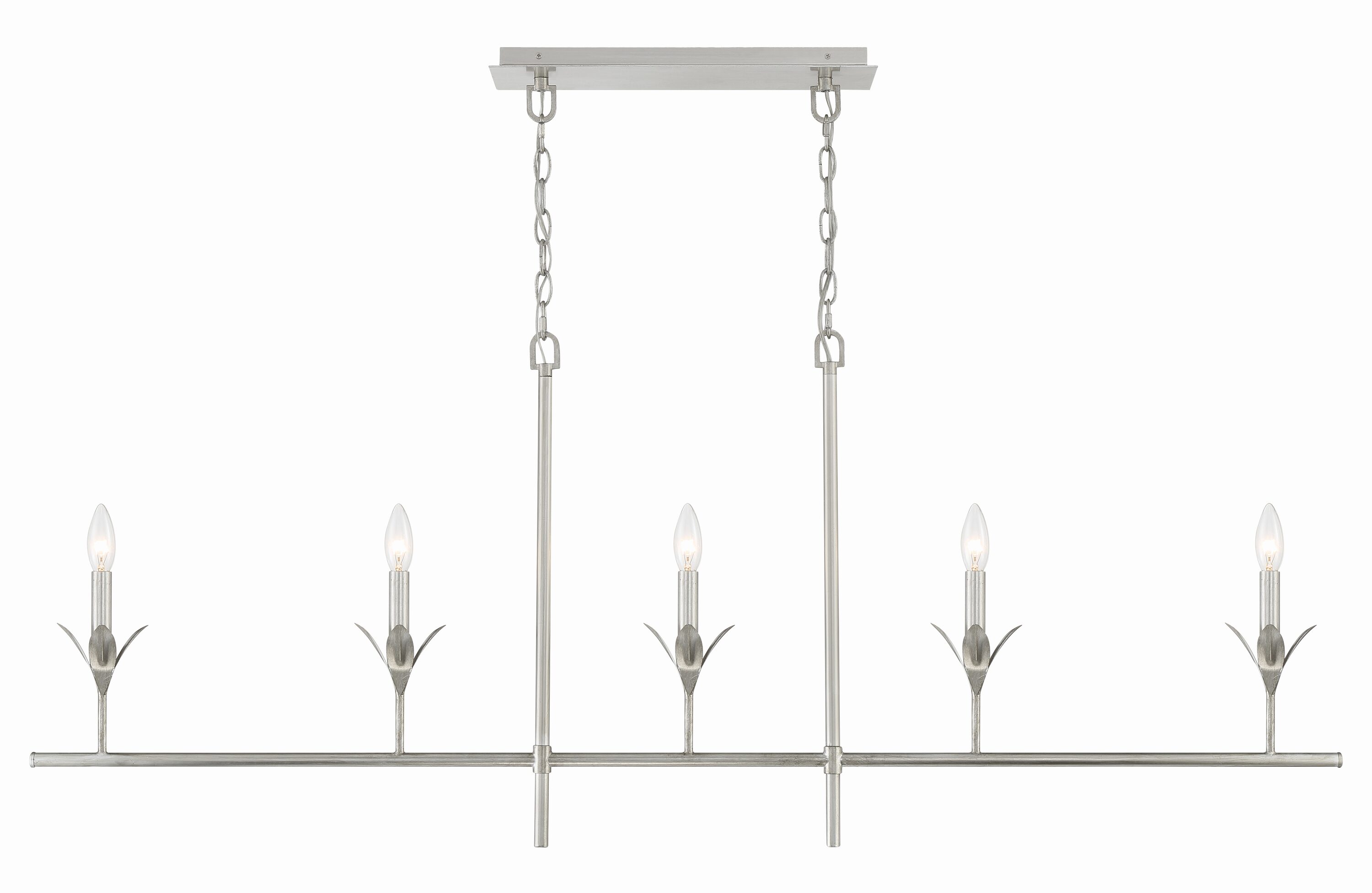 Antique Silver 5-Light Chandelier with White Silk Shades