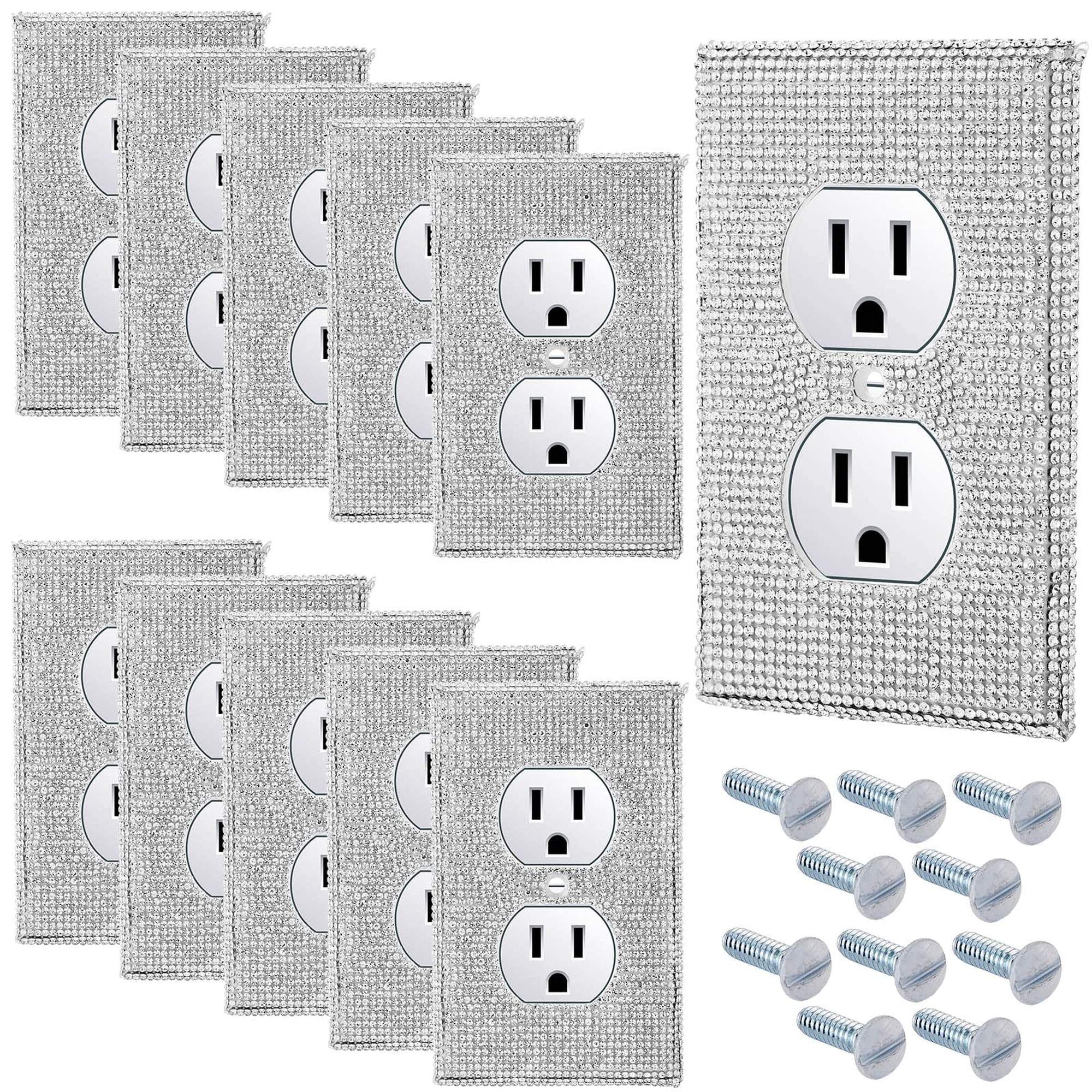 OGETFUUR 10-Piece Silver Rhinestone Outlet Cover Set with 2.7in W x 4.5in H for Decorative Wall Plate featuring Durable Metal Construction and Sparkling Rhinestone Design