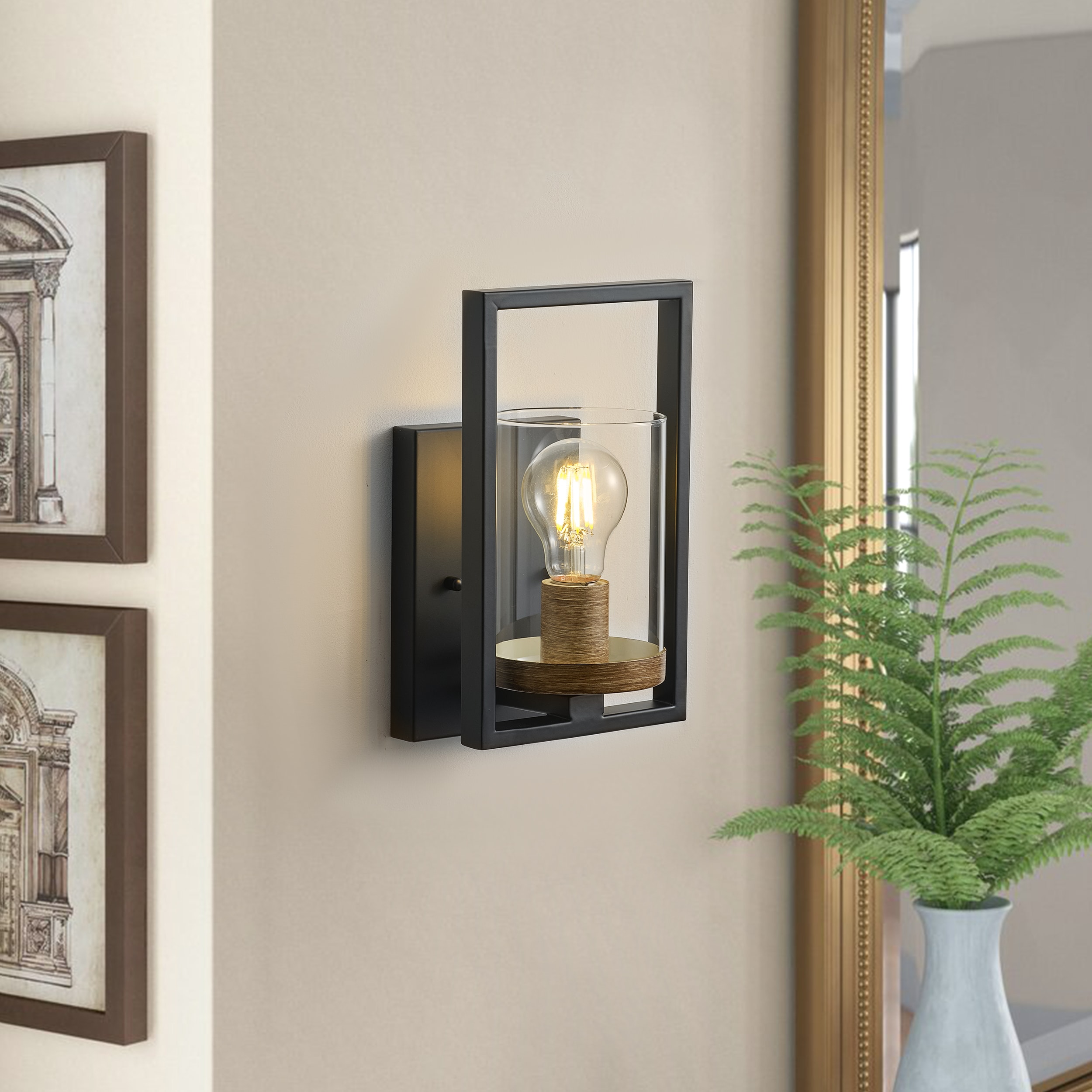 Aiwen - 5.9-in W 1 -Light Black Hardwired Damp rated Wall Sconce