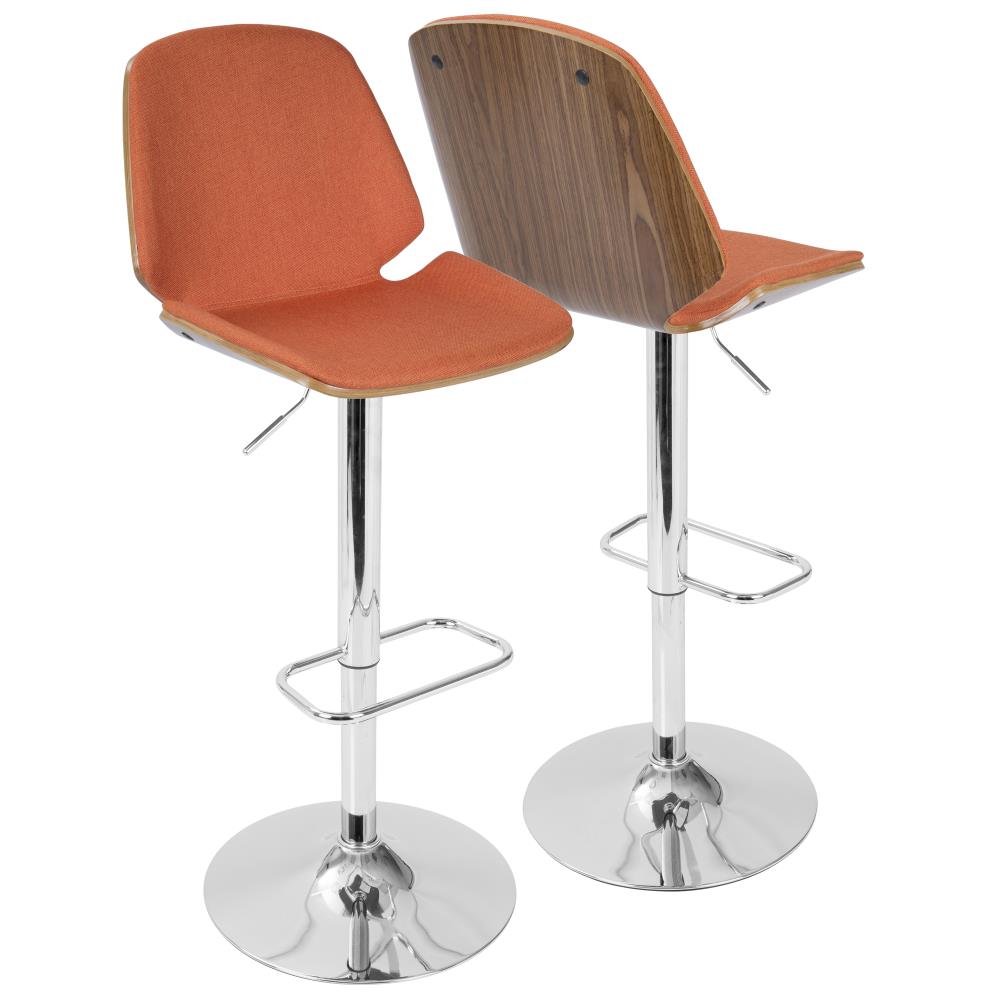 LumiSource BS-SER WL+O Serena Walnut Wood, Orange Fabric Tall Upholstered Swivel Metal Bar Stool