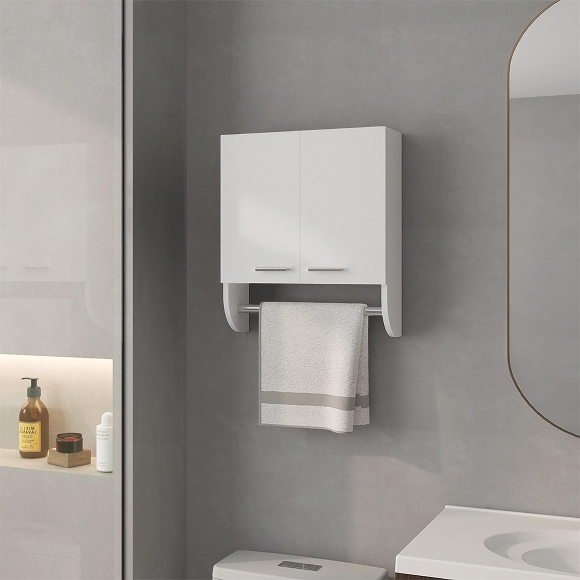IAK 17 inch x 5 inch x 20 inch White Engineered Wood Medicine Cabinet with Towel Rod and Dual Doors