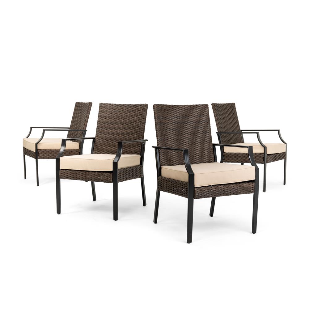 La-Z-Boy Outdoor LADDC1C-4PK Addyson Set of 4 Wicker Stackable Brown Metal Frame Stationary Dining Chair(s) with Spectrum Sand Sunbrella Cushioned Seat