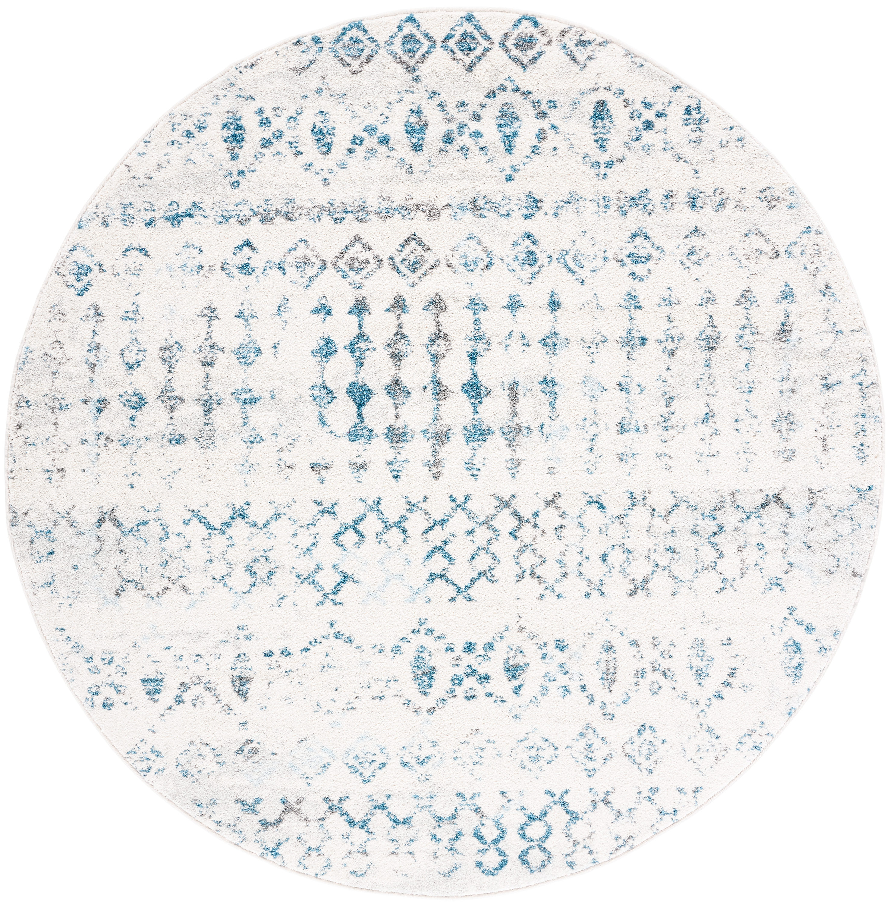 Safavieh TUL240C-7R Tulum Astra 7 x 7 (ft) Loomed Polypropylene Ivory/Turquoise Round Indoor Geometric Bohemian/Eclectic Area rug