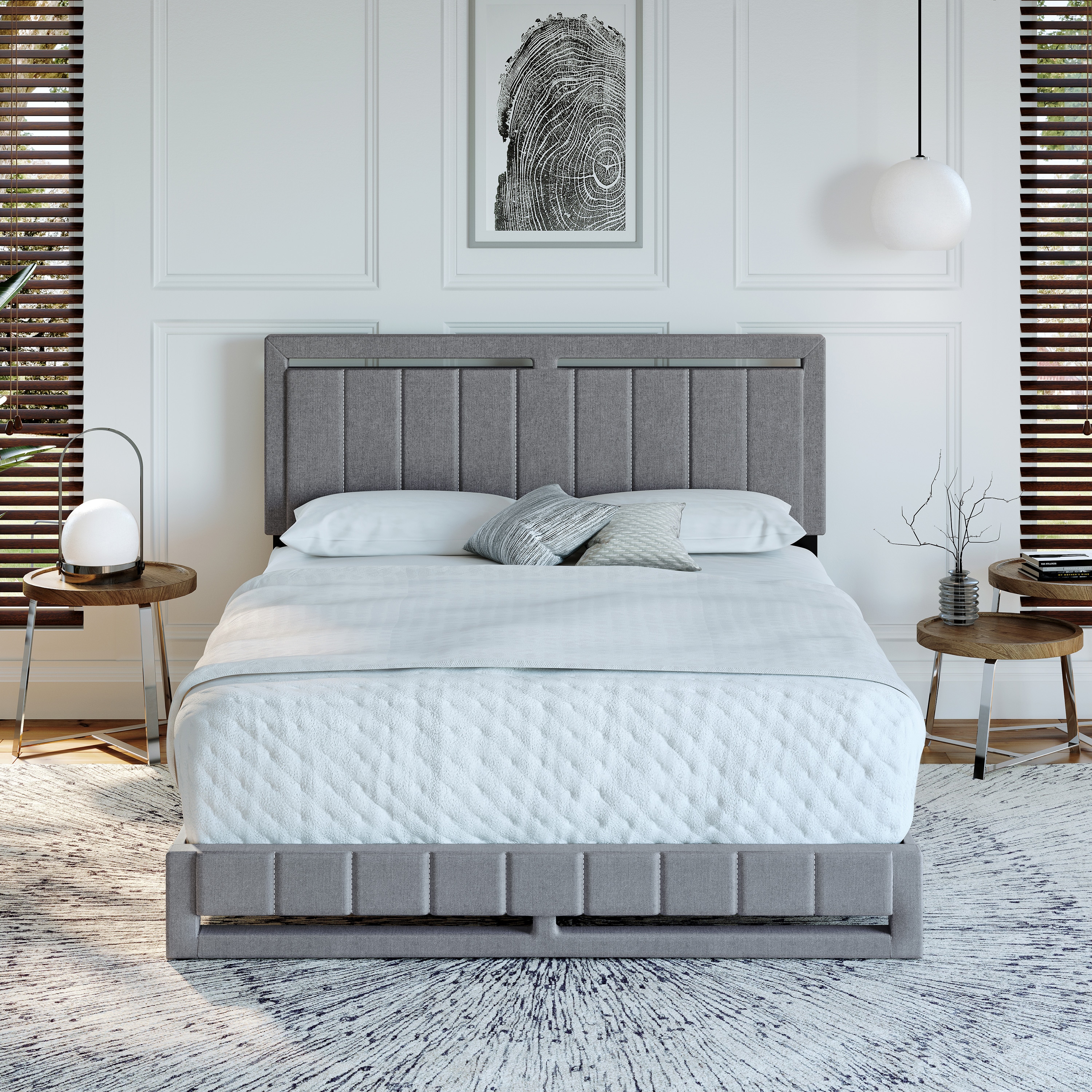 Boyd Sleep HC201703401 Senata Linen Upholstered Platform Bed Frame with Headboard- Sturdy 14 Slat Wood Support System- No Box Spring Required