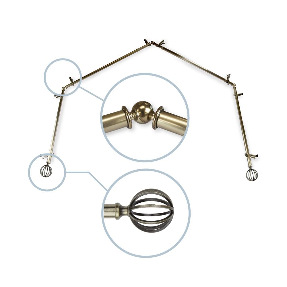 Hart & Harlow L4BAY-62-4 Cooper 13/16-in 4-sided 28-in to 48-in Antique brass Steel Bay window curtain rod with Finials
