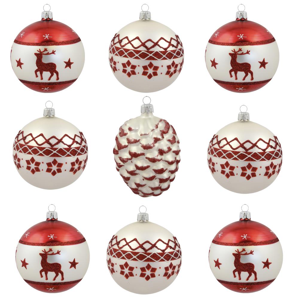 VITBIS 9-Pack Red Glass Assorted Indoor Ornament Set in the Christmas ...