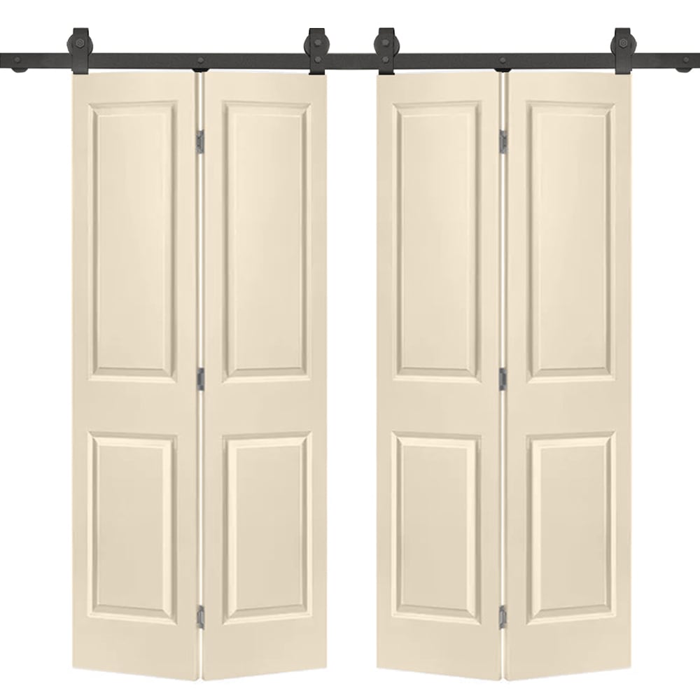 CALHOME 1905-4T+2P-36VP(2 72-in x 80-in Beige Prefinished Mirror/Panel MDF Hollow core Double bifold Barn Door (Hardware Included)