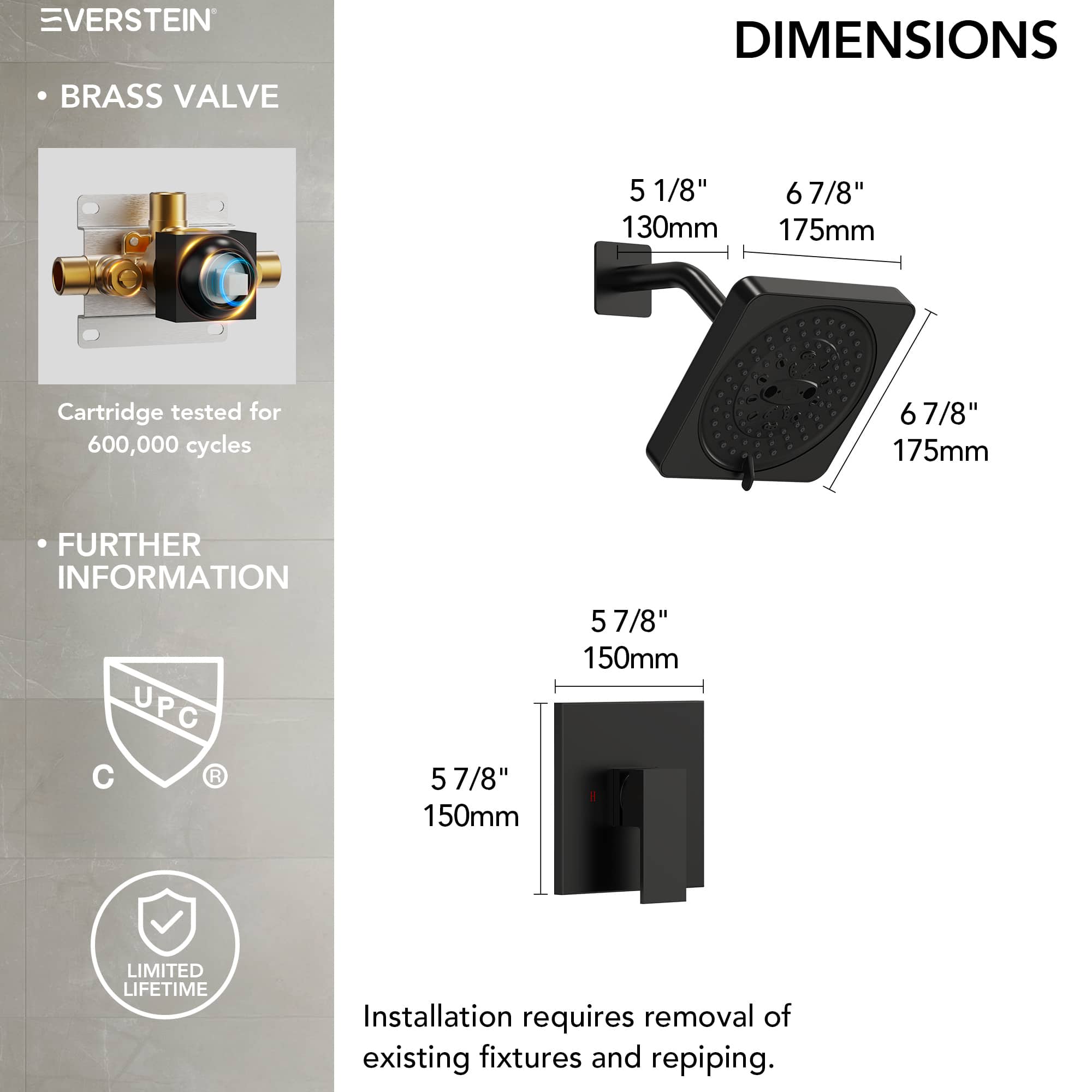 EVERSTEIN SFS-1130-BK Showerhead-Bar-Panels - View #12
