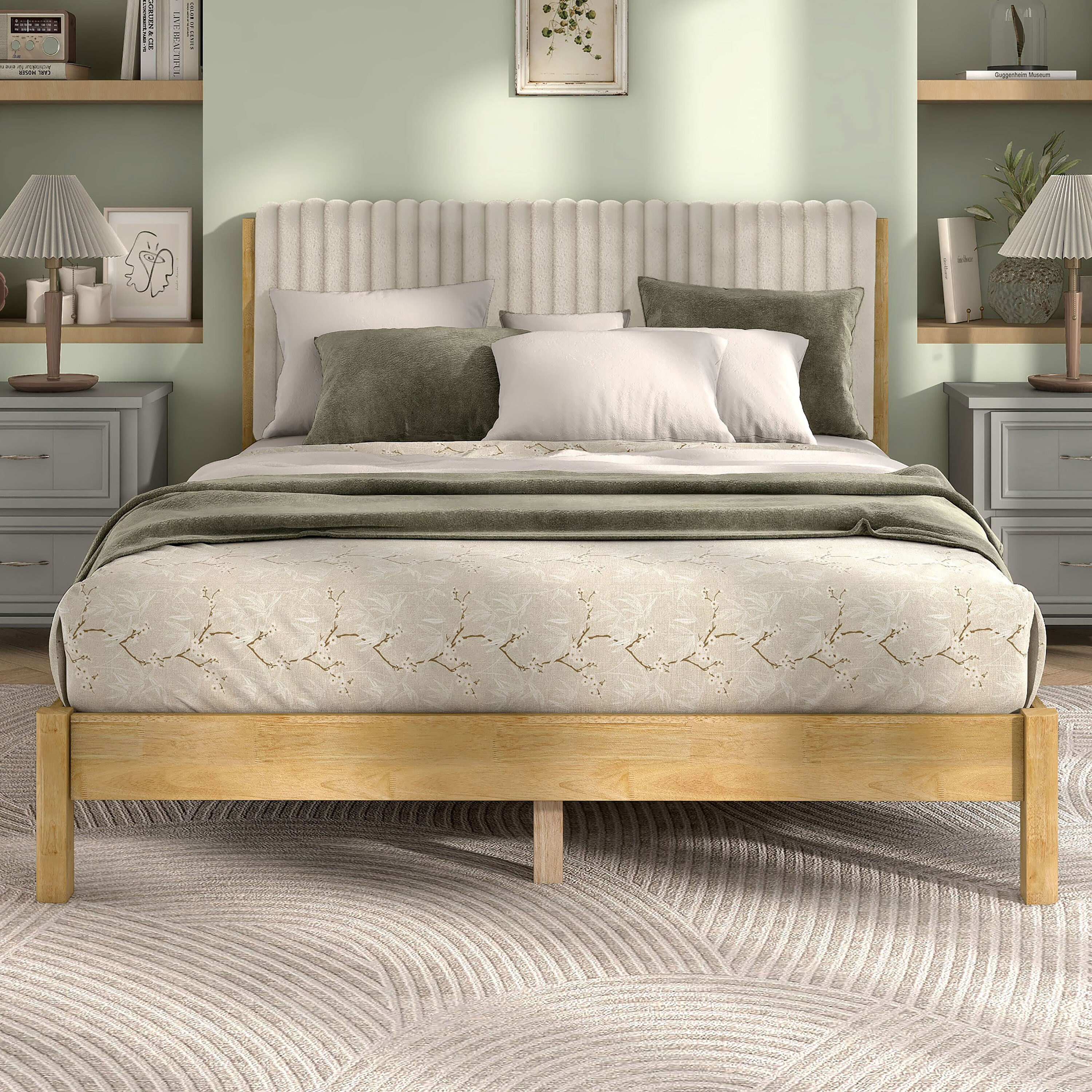 Furniture of America EC-7233LB-Q Alder Natural, Light Brown Queen Wood Platform Bed