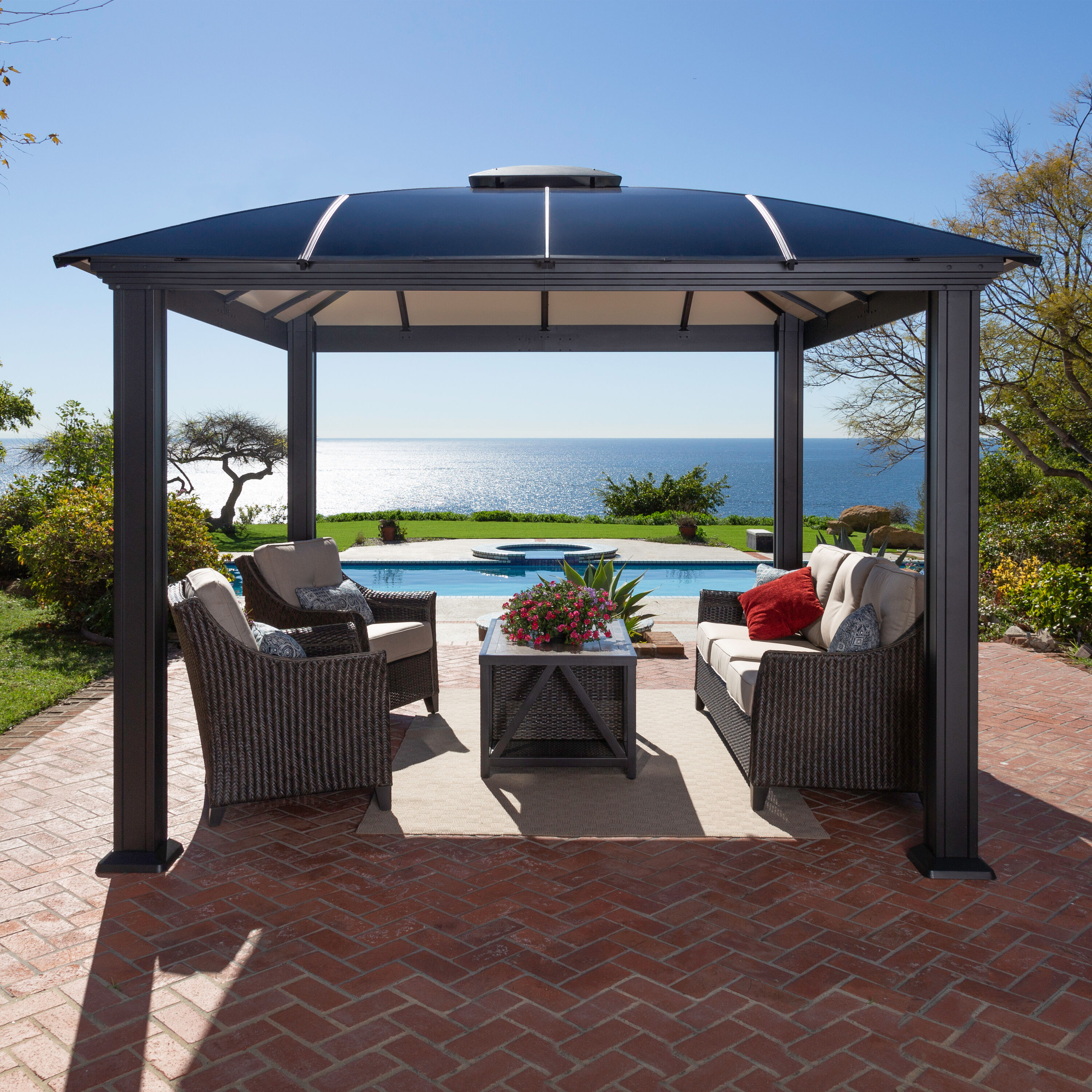 Paragon Outdoor GZH4-1214BKD 11-ft x 14-ft Black Rectangle Gazebo with Hardtop Aluminum Roof