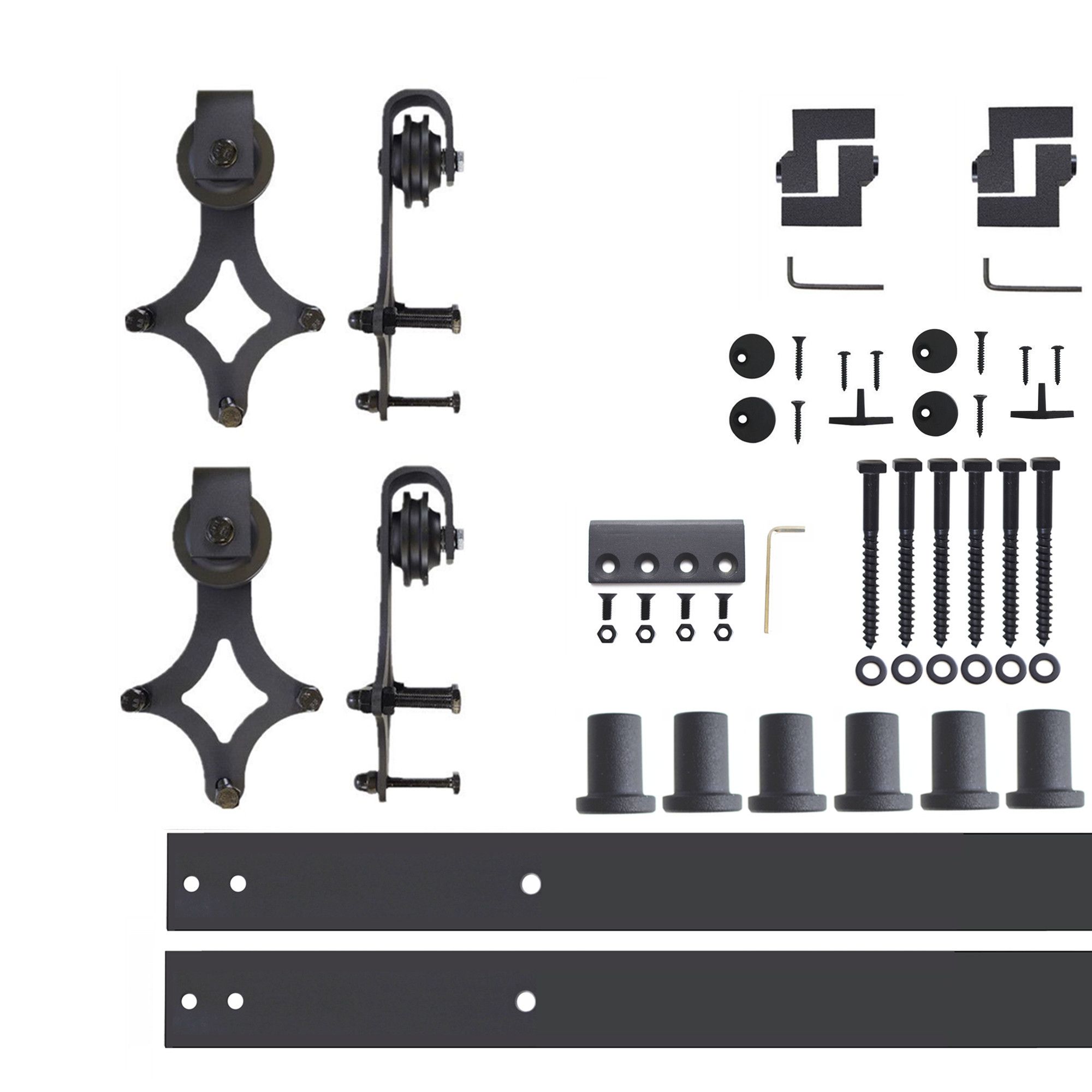 HOMACER 108-in Rustic Black Interior/Exterior Diamond Barn Door Kit LX2TGH108C Uae Electronic uaeelectronic.com