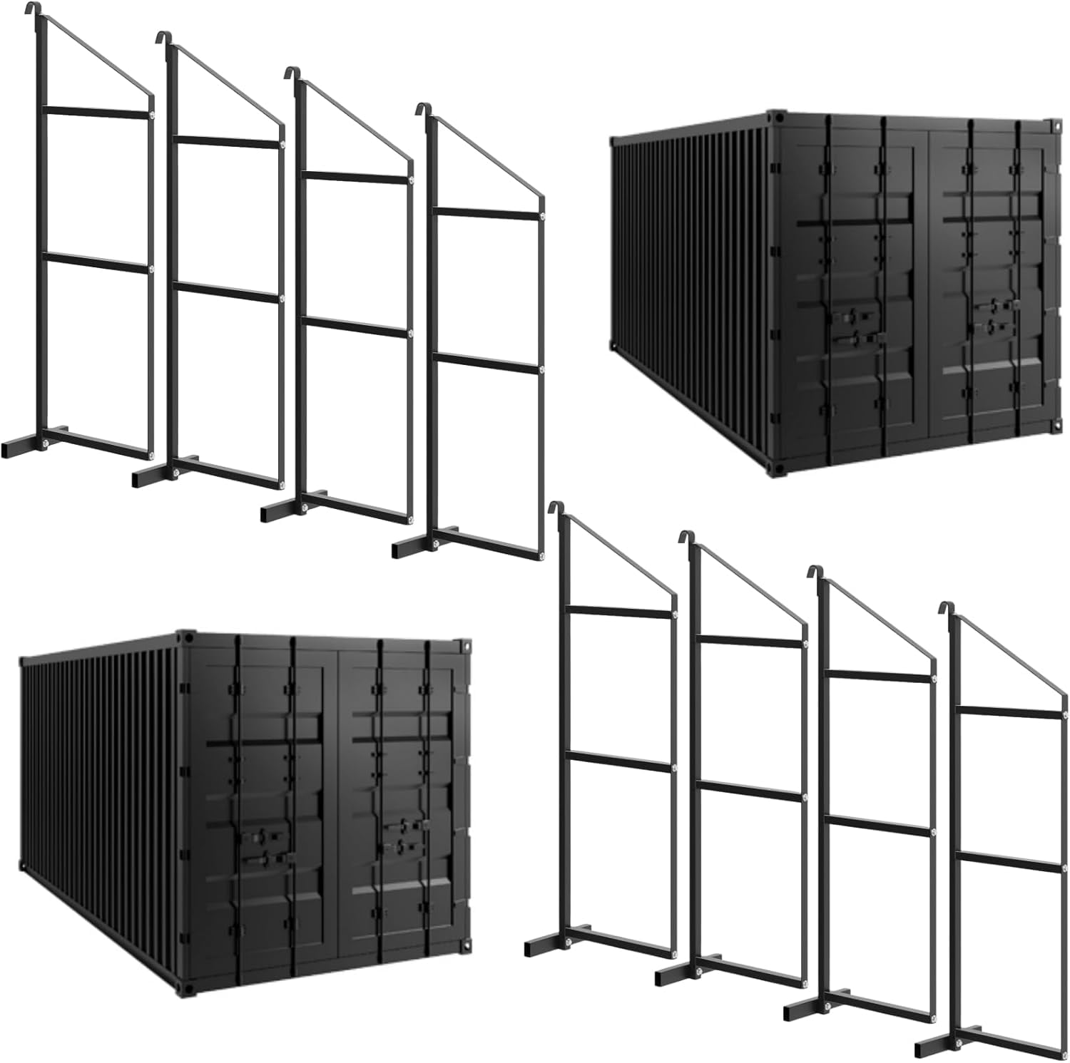 Idealhouse 8 Pack Shipping Container Shelving Bracket/ 3-Tier Powder Coated Steel Rack (22inD x 60inH) - 1100LBS Capacity/ Heavy-Duty Shelf Brackets and D-Ring Mount for Container Cargo Garage Workshop