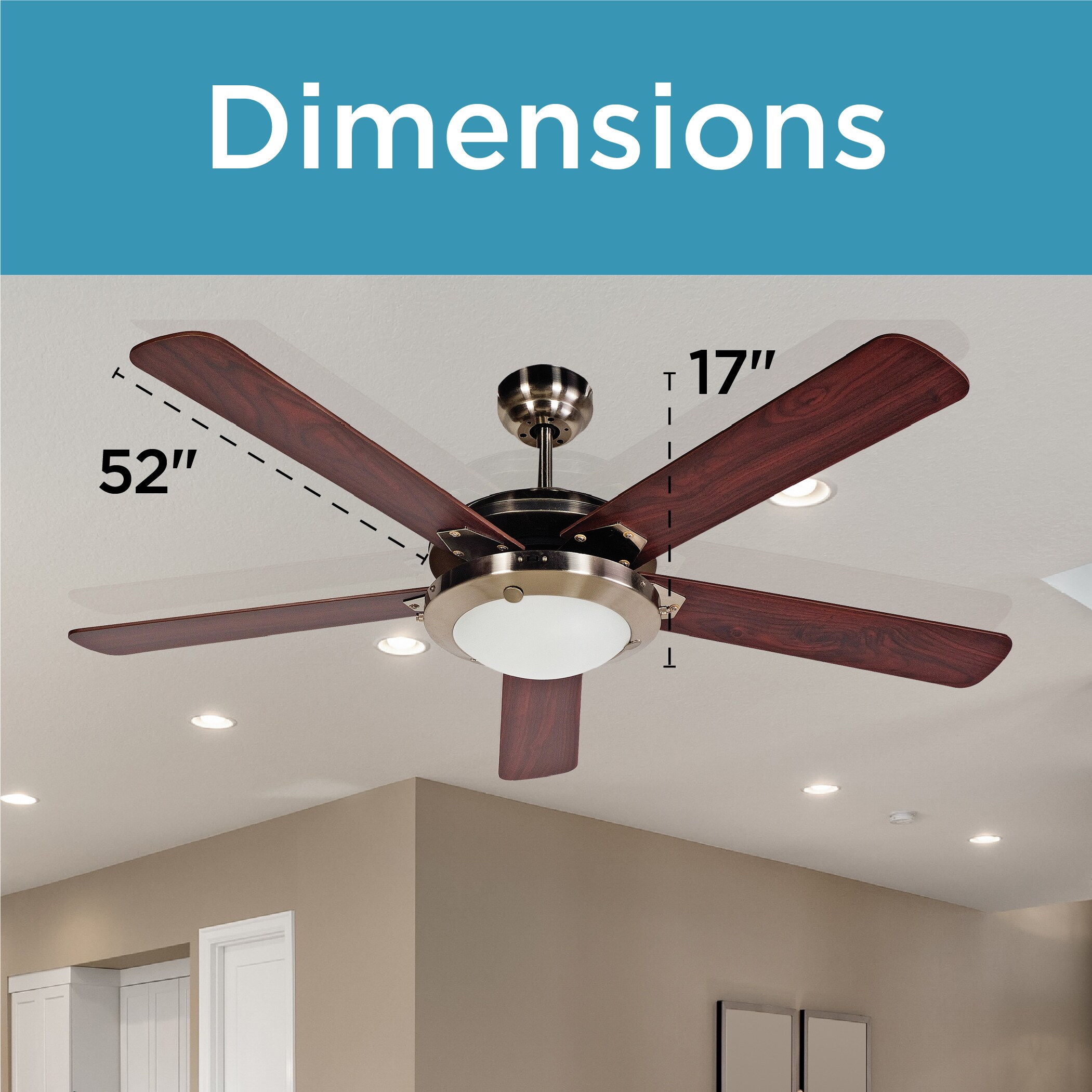 BLACK+DECKER 52-in Brushed Nickle Color-changing LED Medium Base (e-26)  Indoor Downrod or Flush Mount Ceiling Fan with Light (5-Blade) in the  Ceiling Fans department at