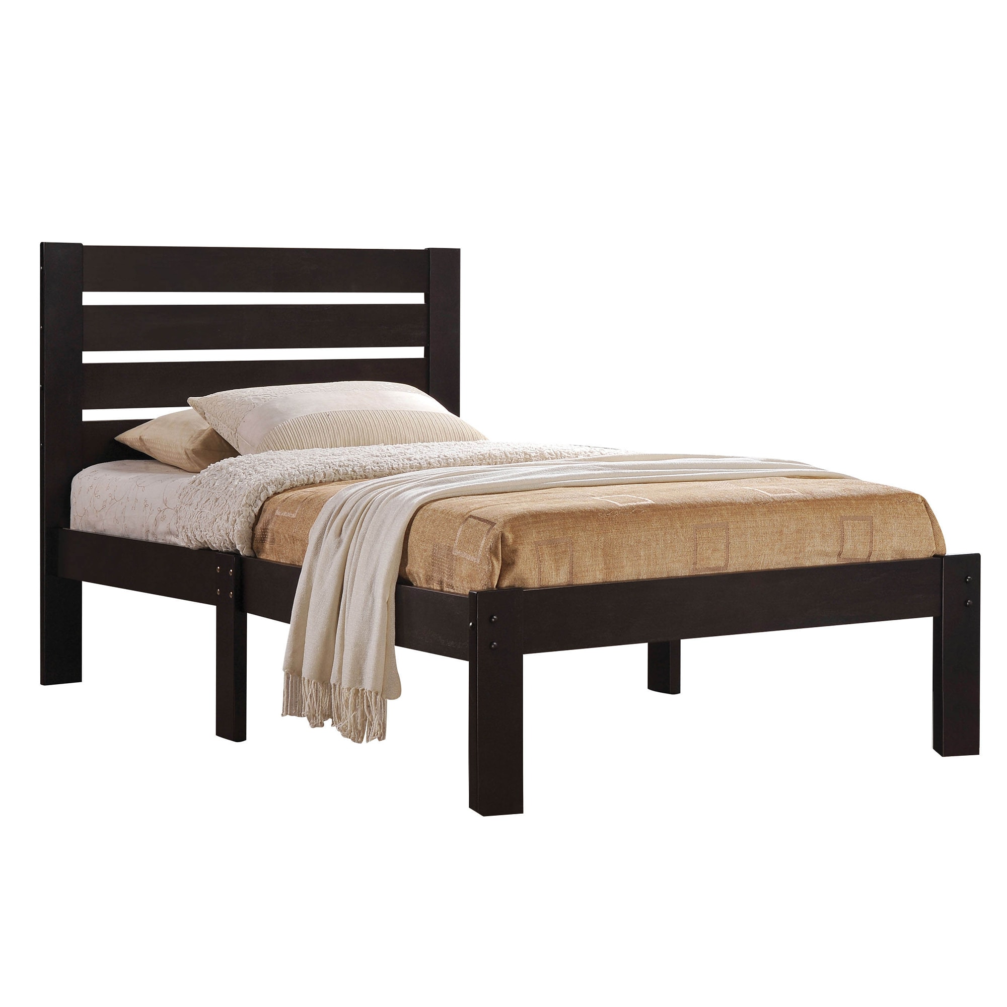  Benzara Traditional Brown Queen Bed Frame with Slatted Headboard ...