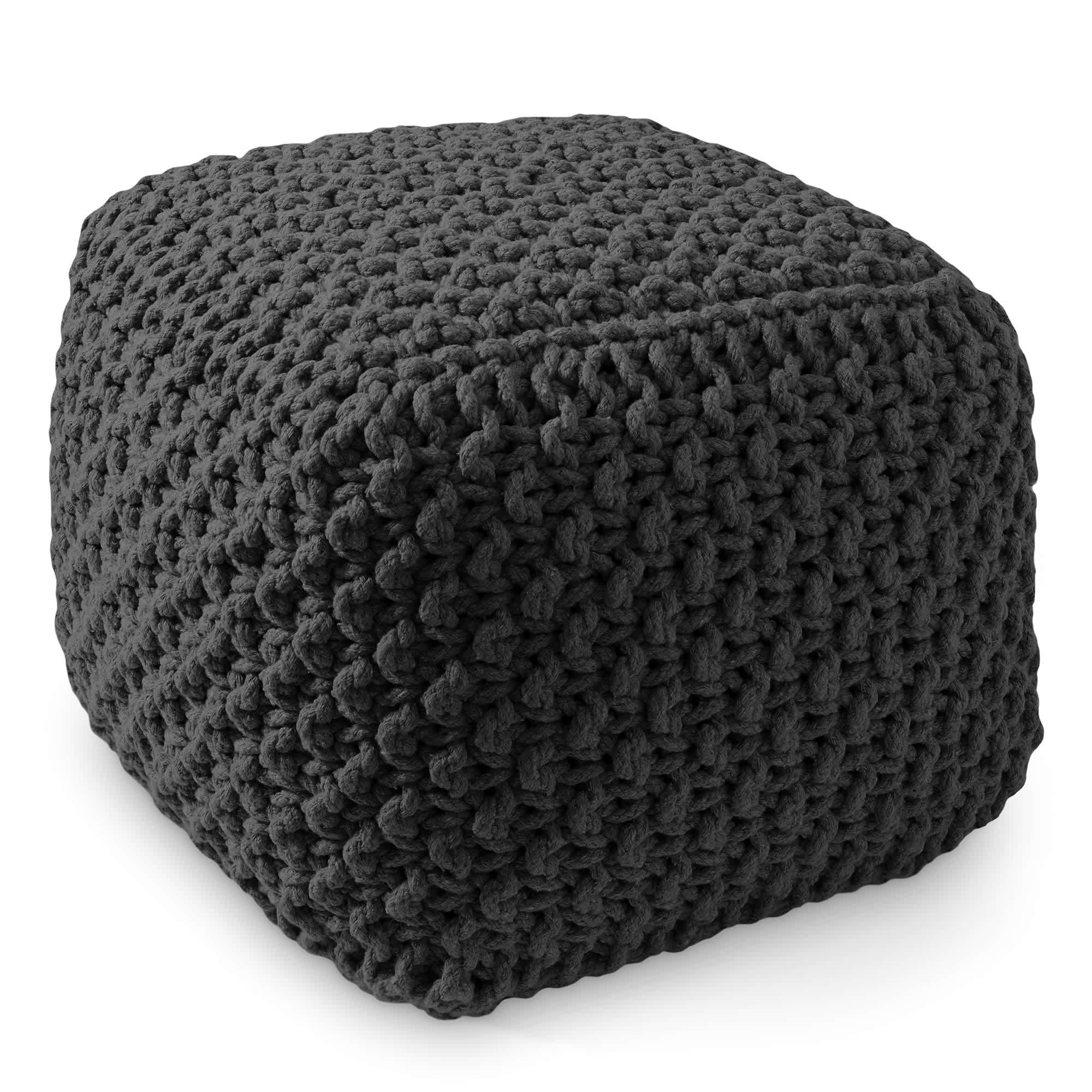 Casafield Square Cotton Pouf Ottoman - Black - 18.5 x 18.5 x 14.5 Knit Foot Stool