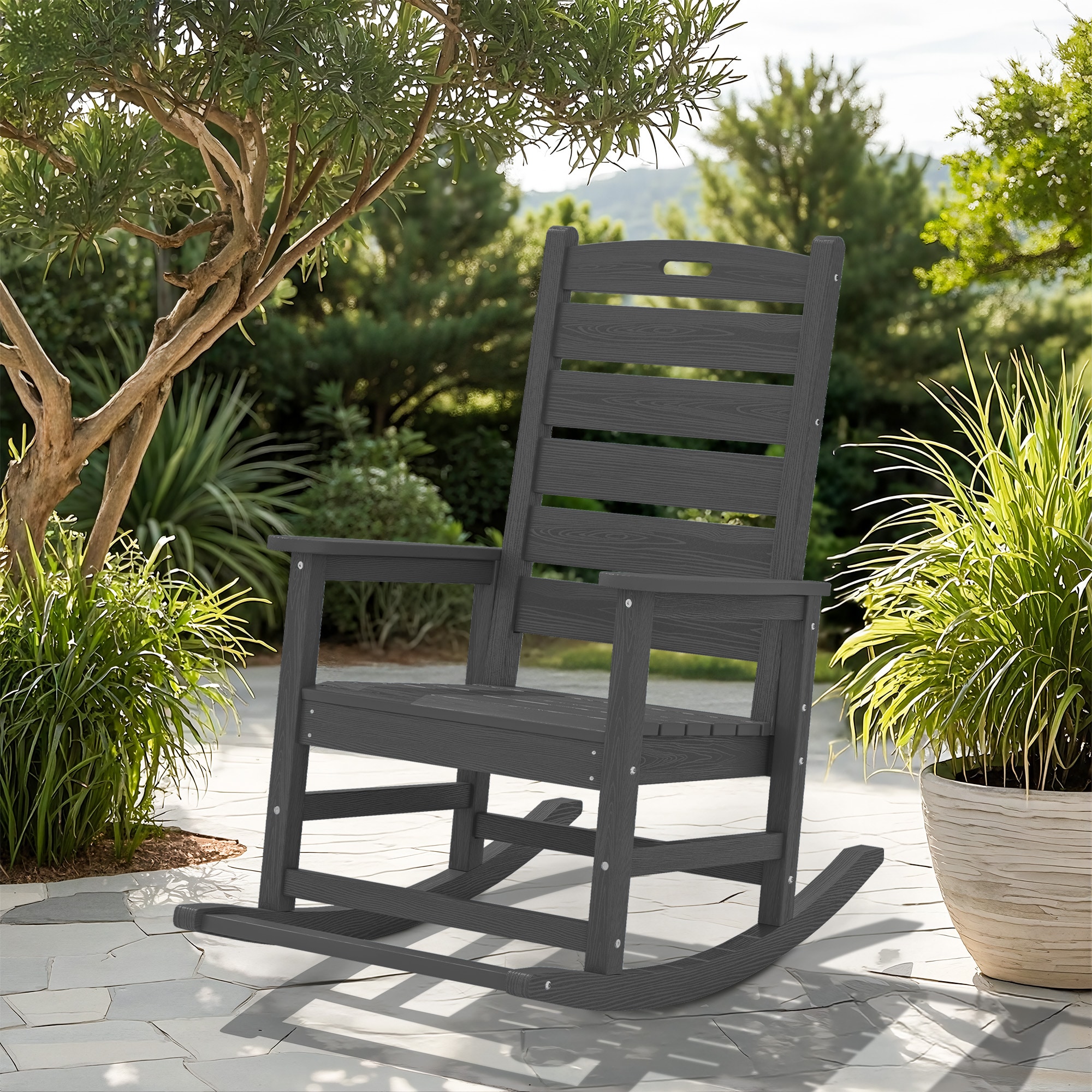 VOUA WYYY-GR Poly Grey HDPE Frame Rocking Chair with Solid Seat