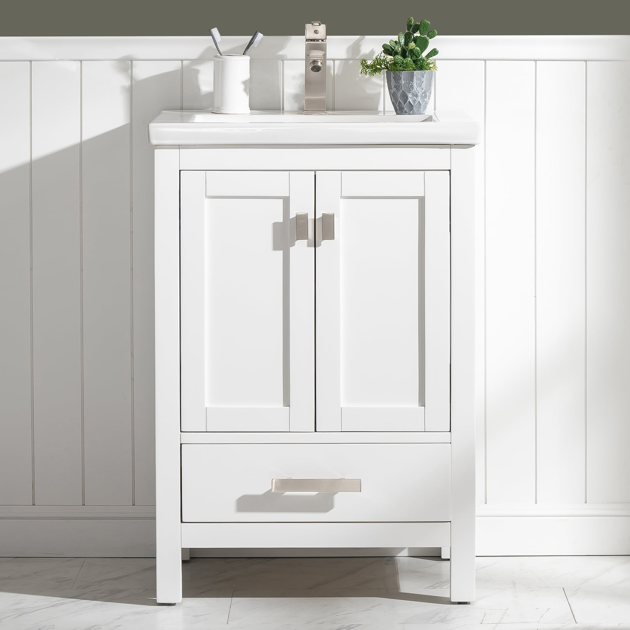 Design Element V01-24-WT Valentino 24-in White Single Sink Bathroom Vanity with White Porcelain Top