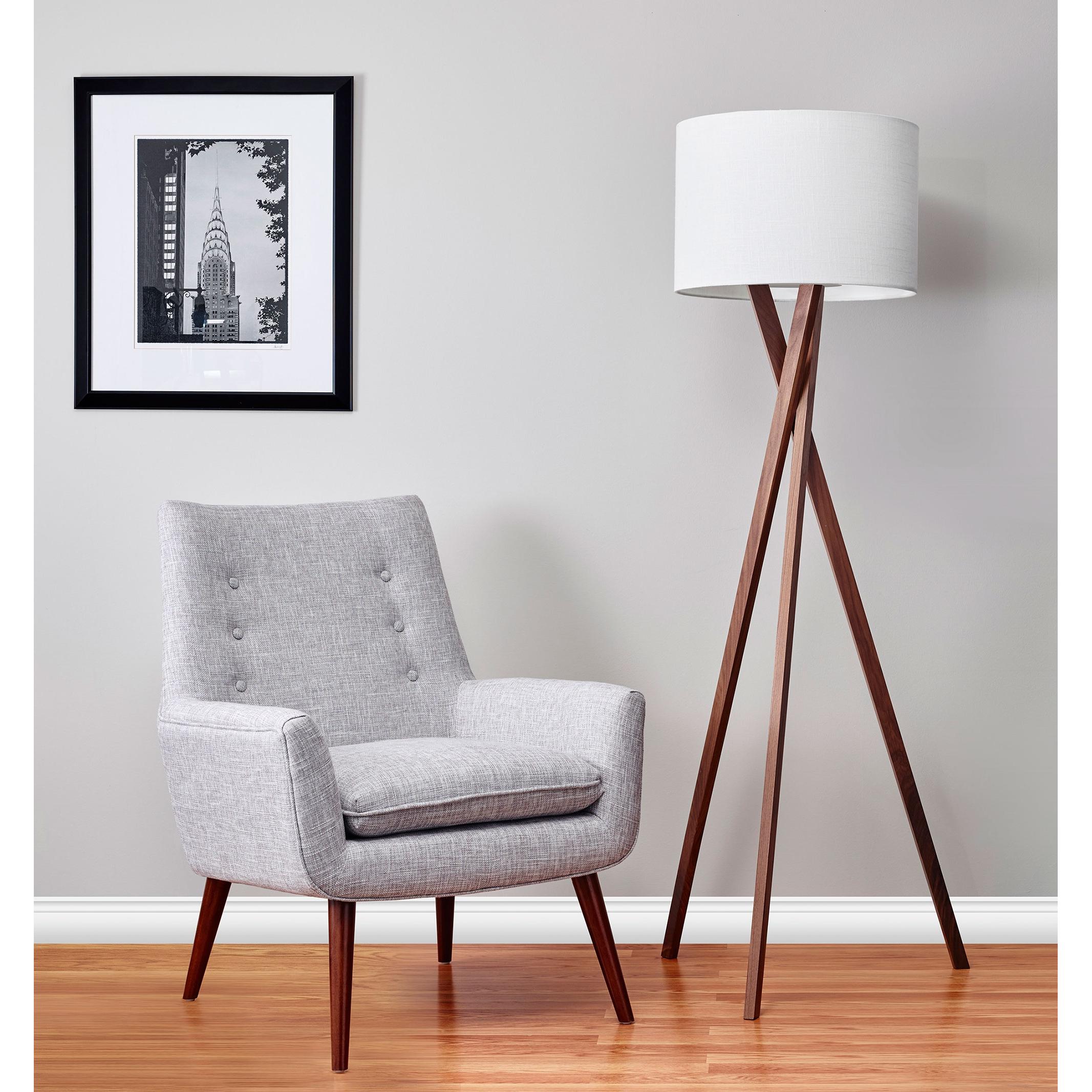 Harcourt 63'' White Textured Linen Shade Solid Wood Tripod Floor Lamp