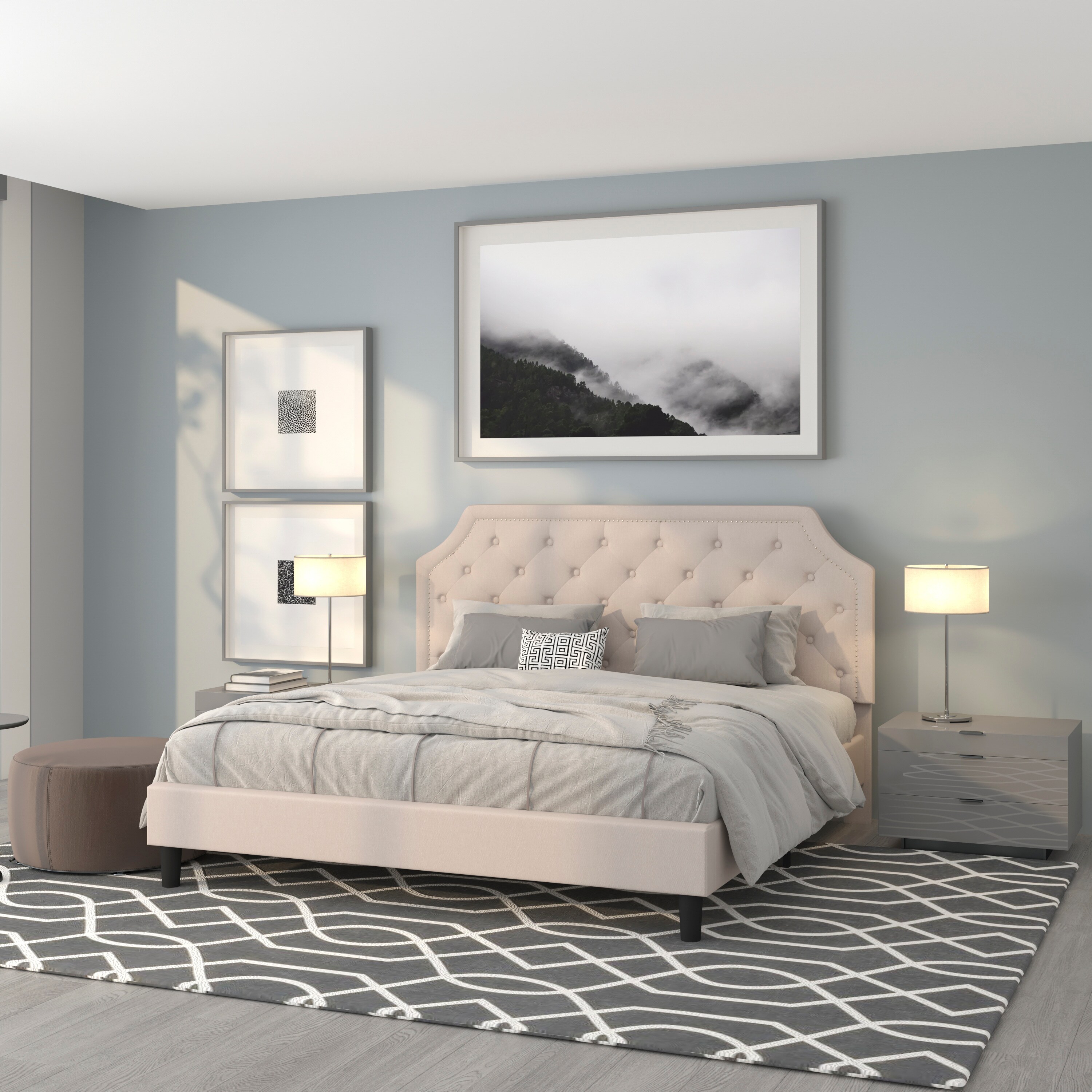 Flash Furniture 889142227175 Brighton Beige King Upholstered Platform Bed