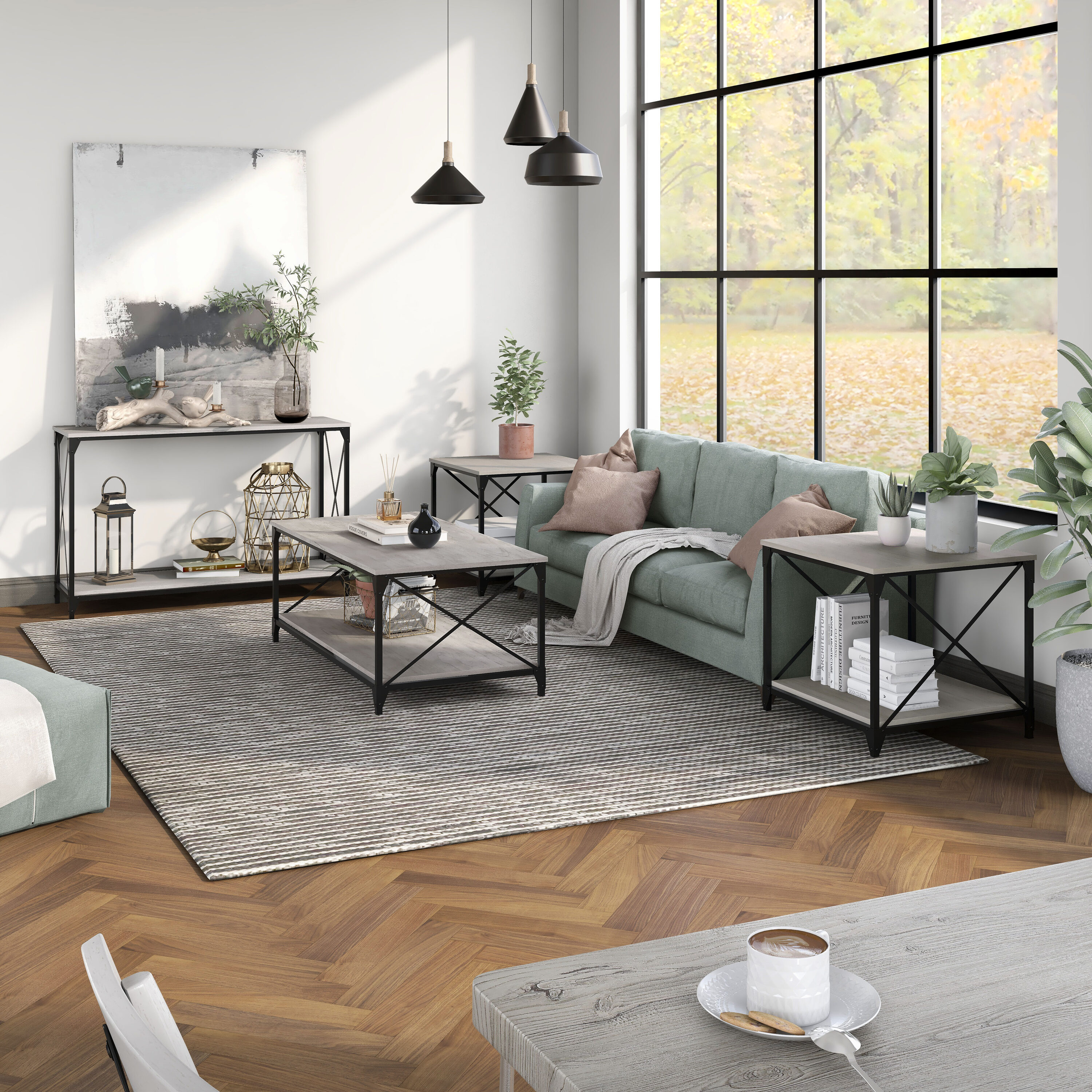 Furniture of America IDF-4563-4PC Jonna 2 -Piece Industrial Gray Accent Table Set with Storage