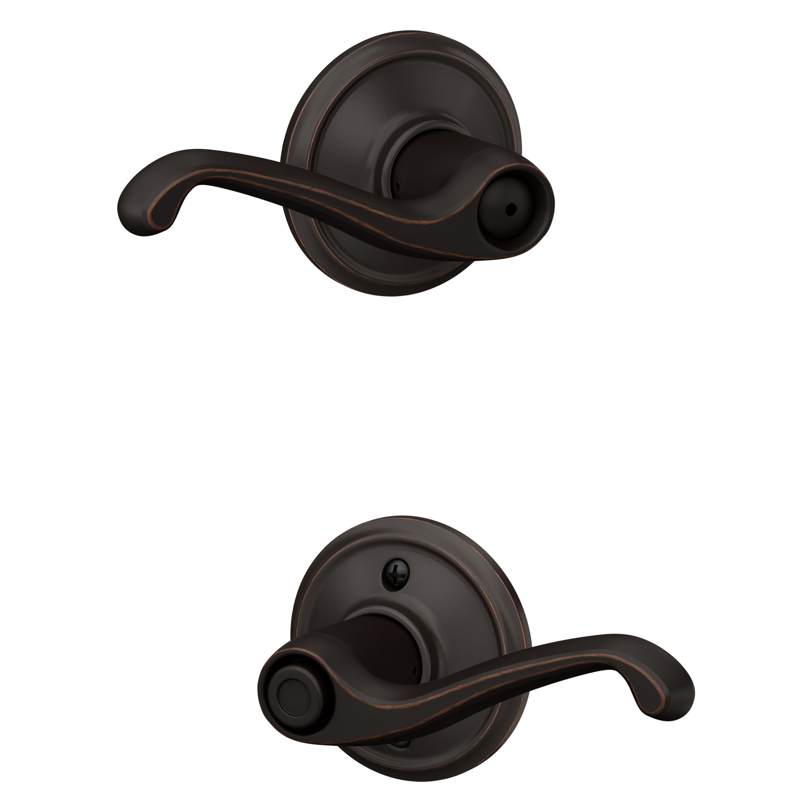 Schlage F40 FLA 716 Flair Aged Bronze Interior Bed/Bath Privacy Door Handle