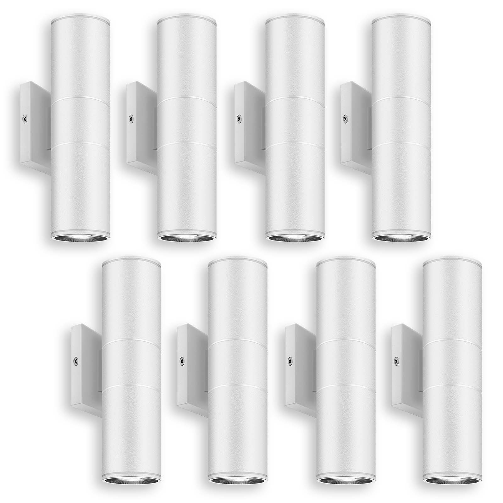DAKAFUL 12 In Modern Outdoor Wall Light 2-Light White Exterior Light Fixture Wall Mount Waterproof Anti Rust Cylinder Up and Down 8 Pack