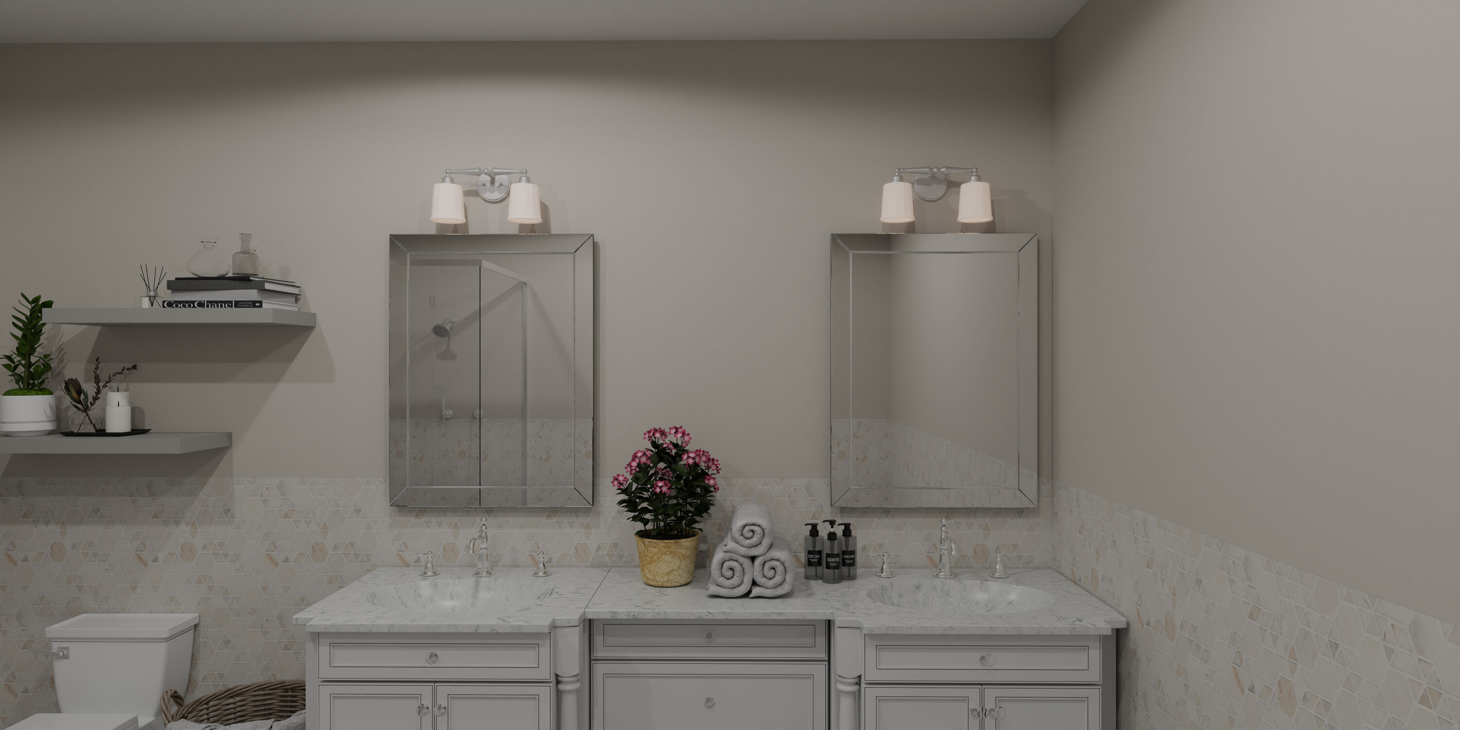 Cecilia Brushed Nickel 2-Light Vanity with Sandblasted Glass Shades