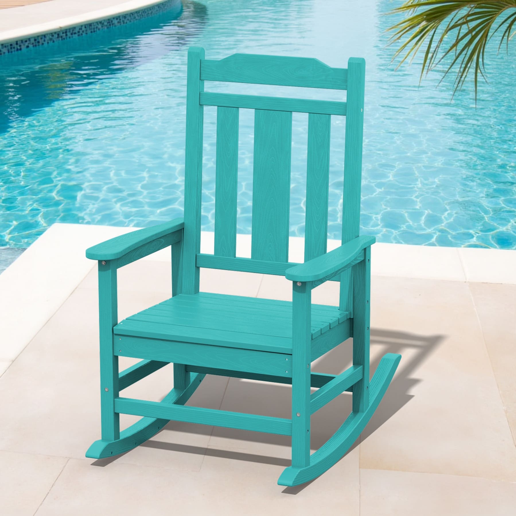 JEAREY TRJKYY-02-PB HDPE Patio Rocking Chair with Extra-Wide Seat Peacock Blue HDPE Frame Rocking Chair with Slat Seat