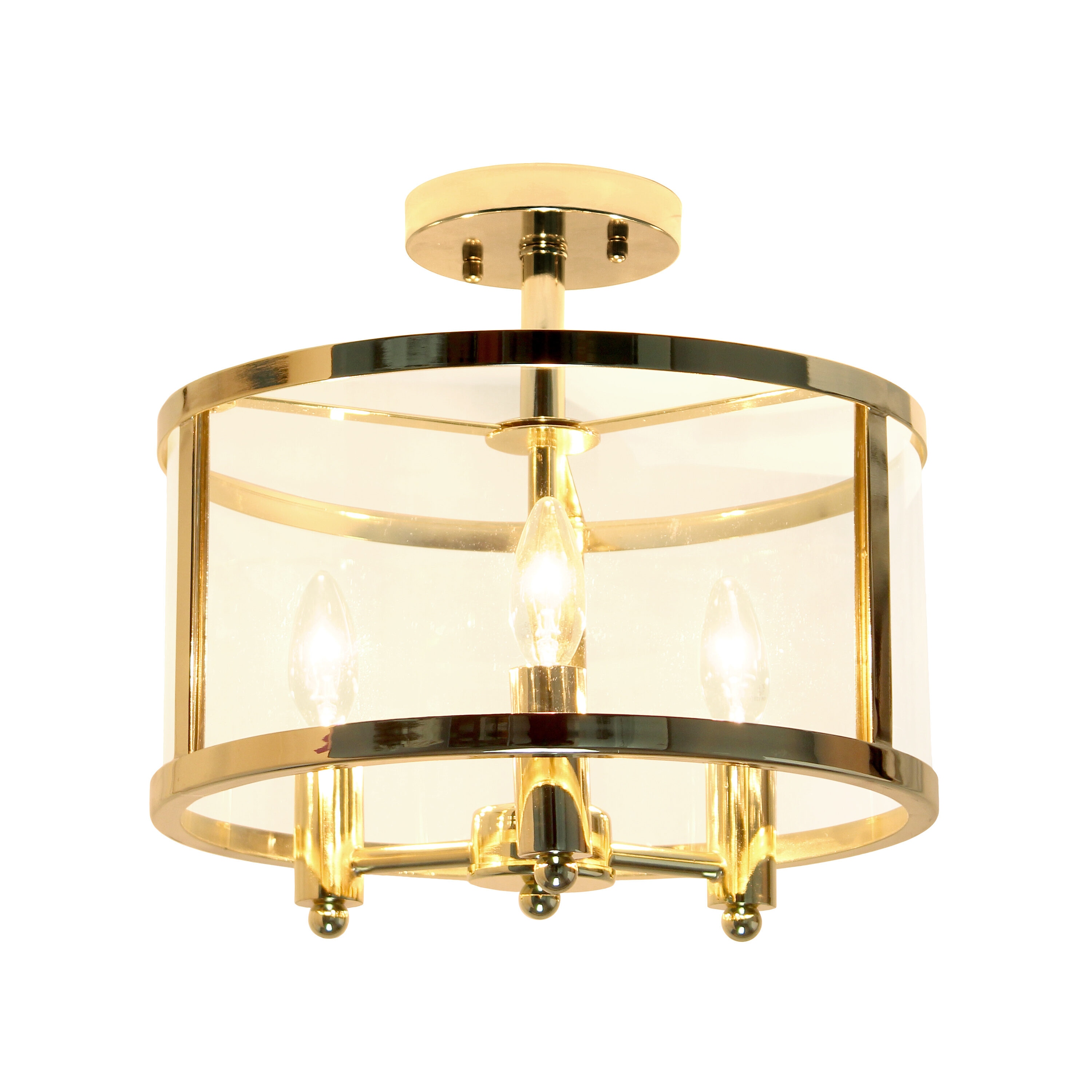 Vintage Gold 13'' Glass Semi-Flushmount Ceiling Light with Iron Accents