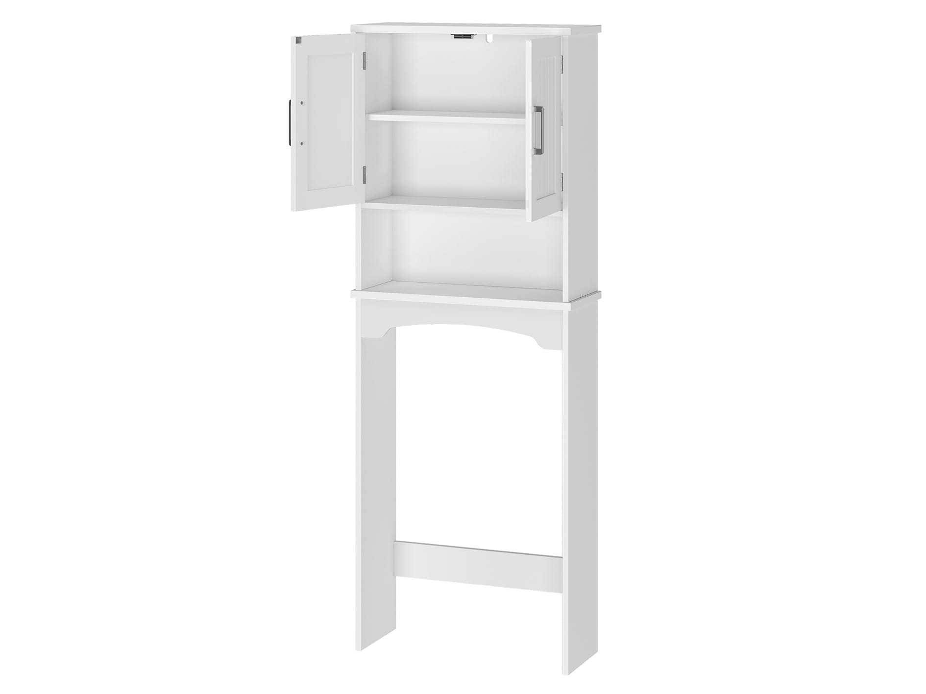 DEXSO Over The Toilet Storage Cabinet with Double Doors and Anti-Tip Device Above Toilet Bathroom Organizer with Open Shelf Taller Wooden Free Standing Toilet Cabinet -White
