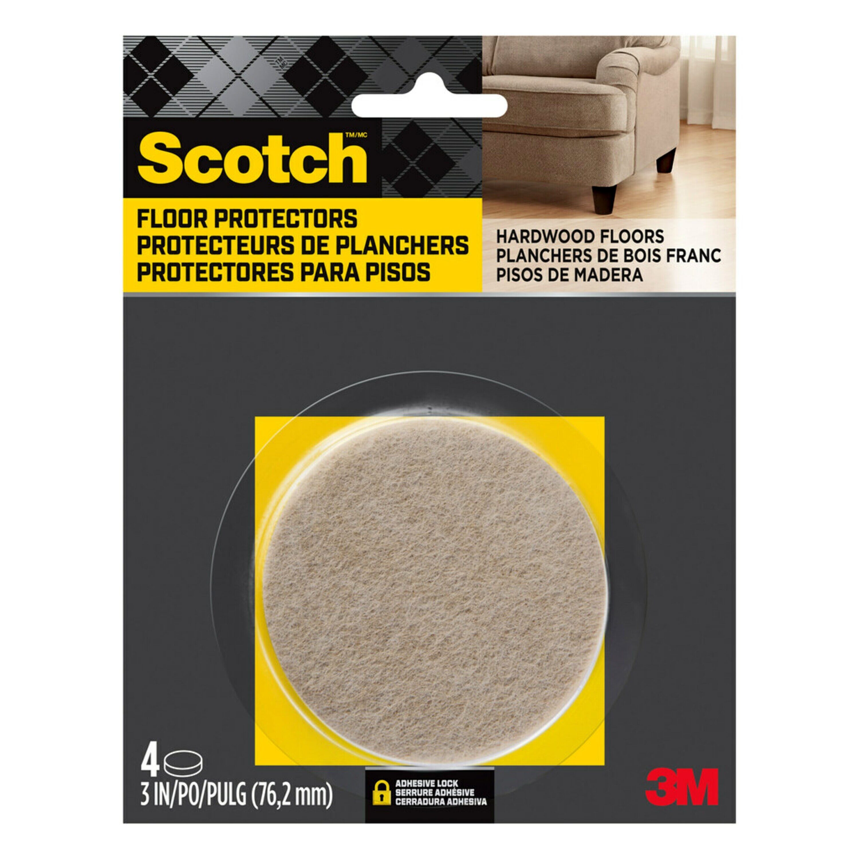 Scotch SP808-NA 4 -Pack 3-in Beige Round Felt furniture pads