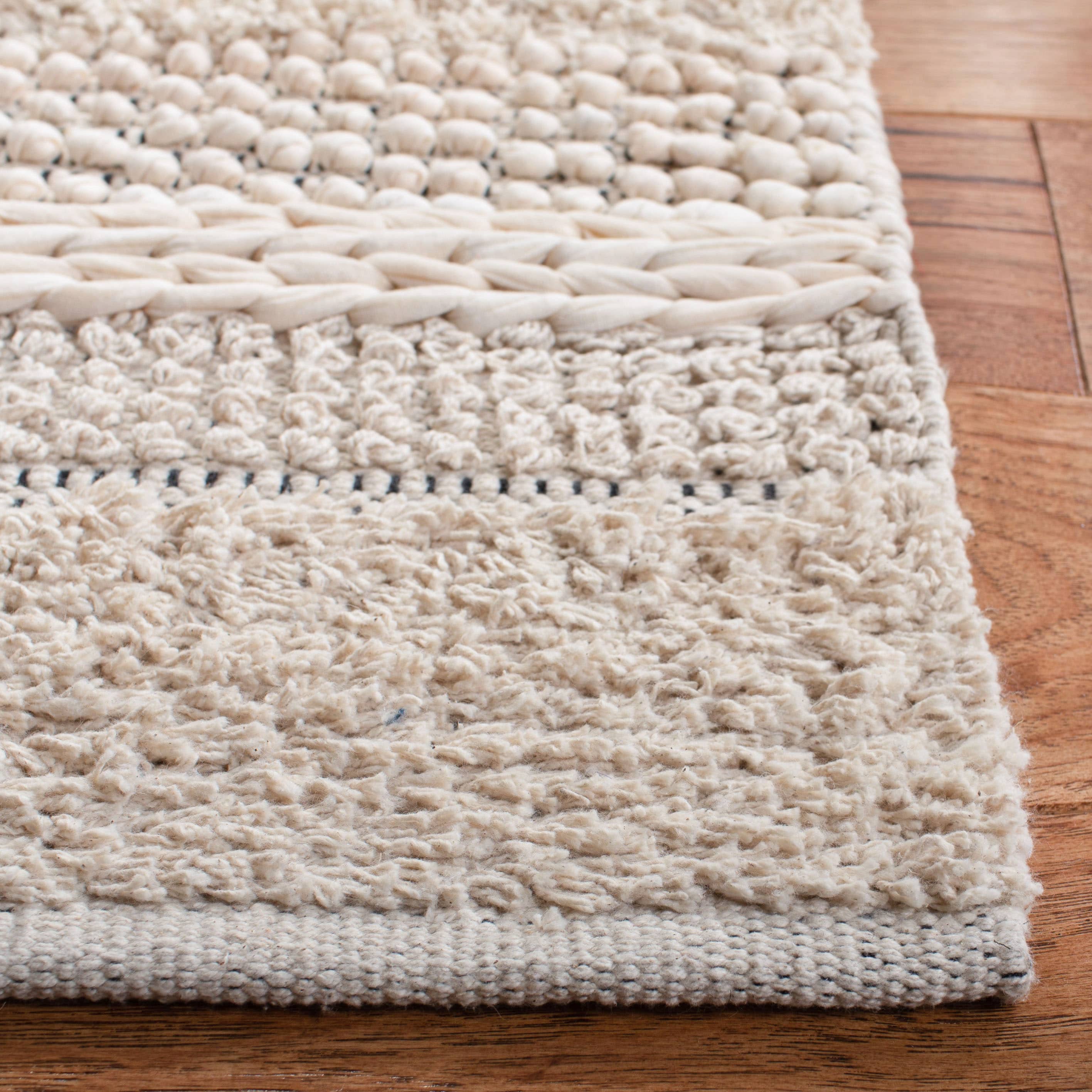 Ivory and Beige Striped Wool Cotton Runner Rug