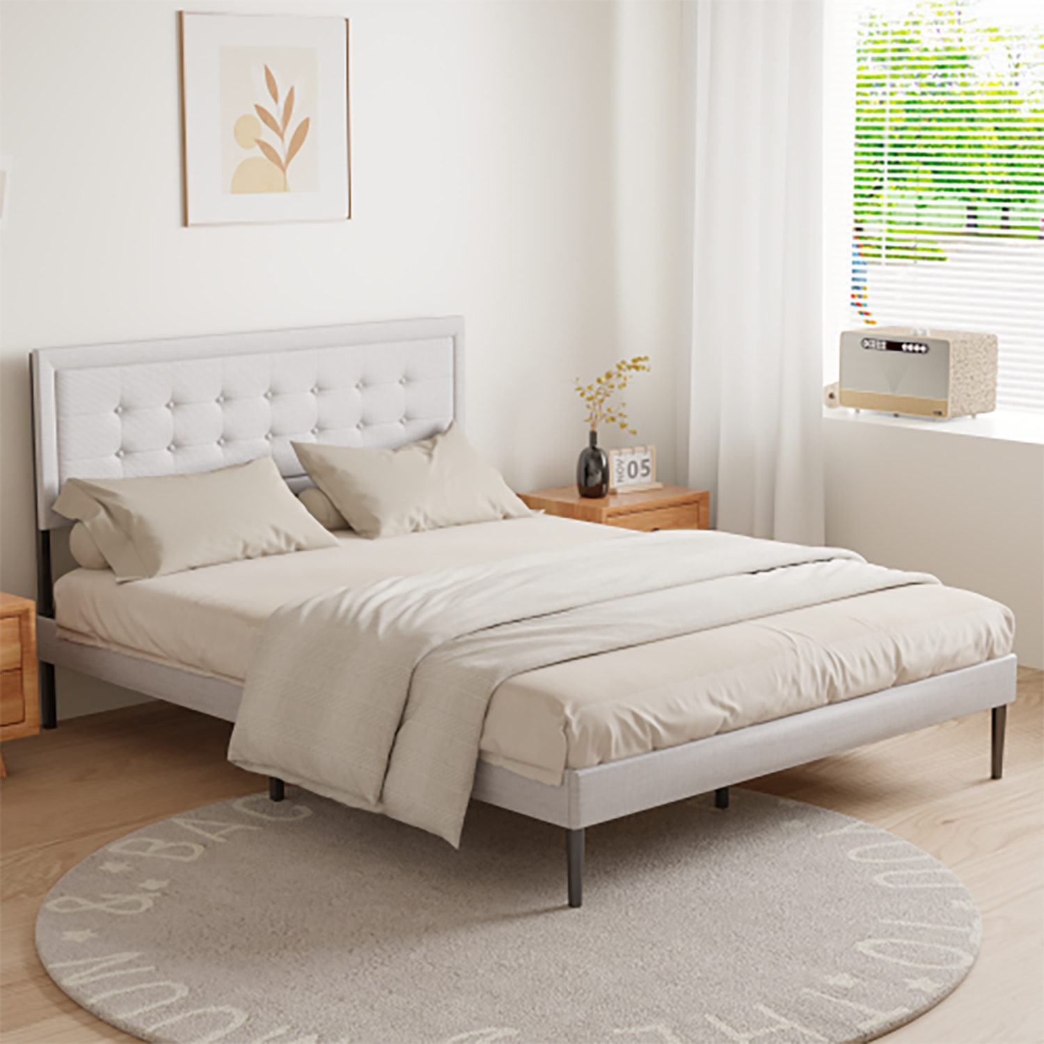 Queen Size Metal Bed Frame Ivory White Queen Metal Bed frame Bed