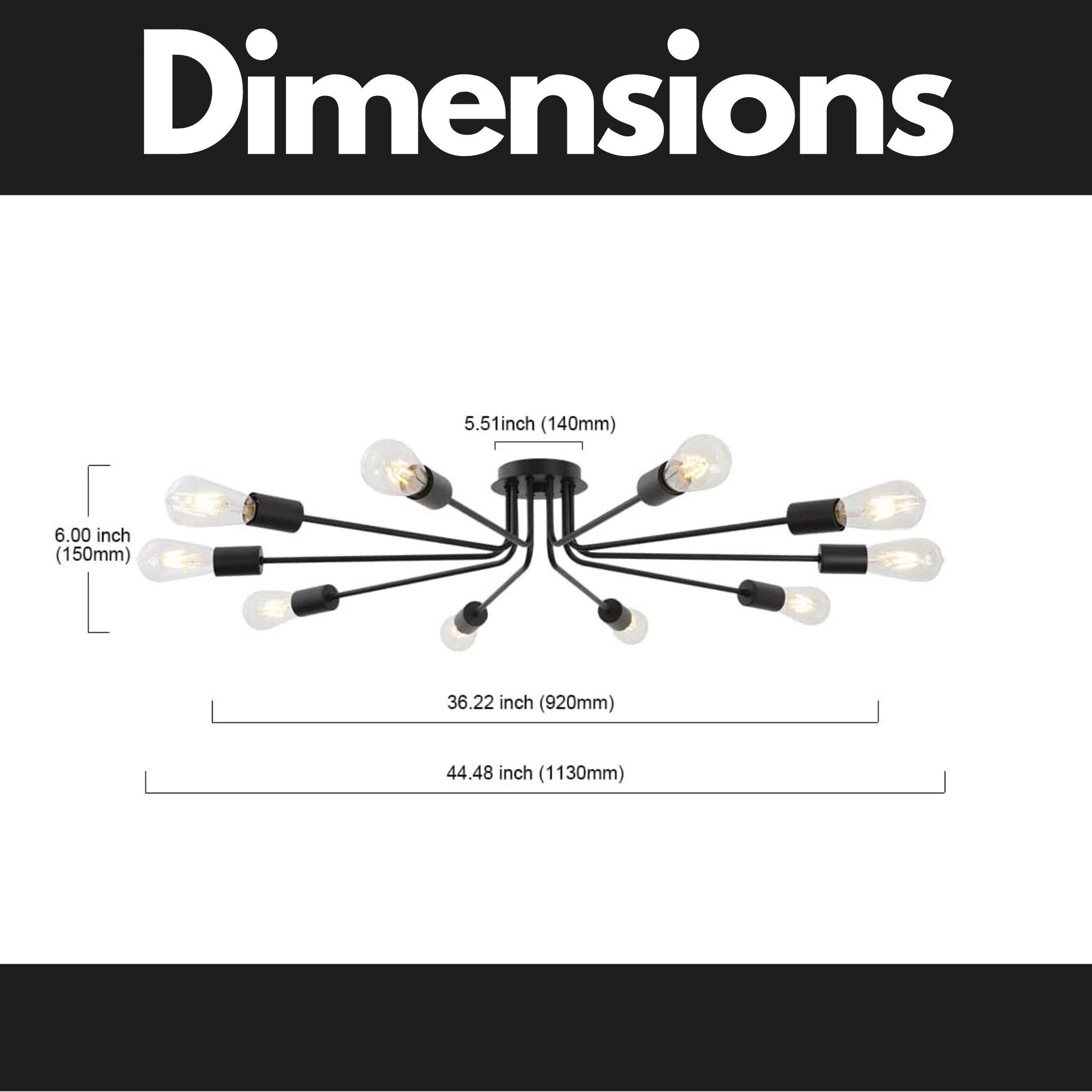 AAZJ Pendant Lighting 10 -Light Black/Brushed Modern/contemporary Clear glass Sputnik Large Hanging Pendant light
