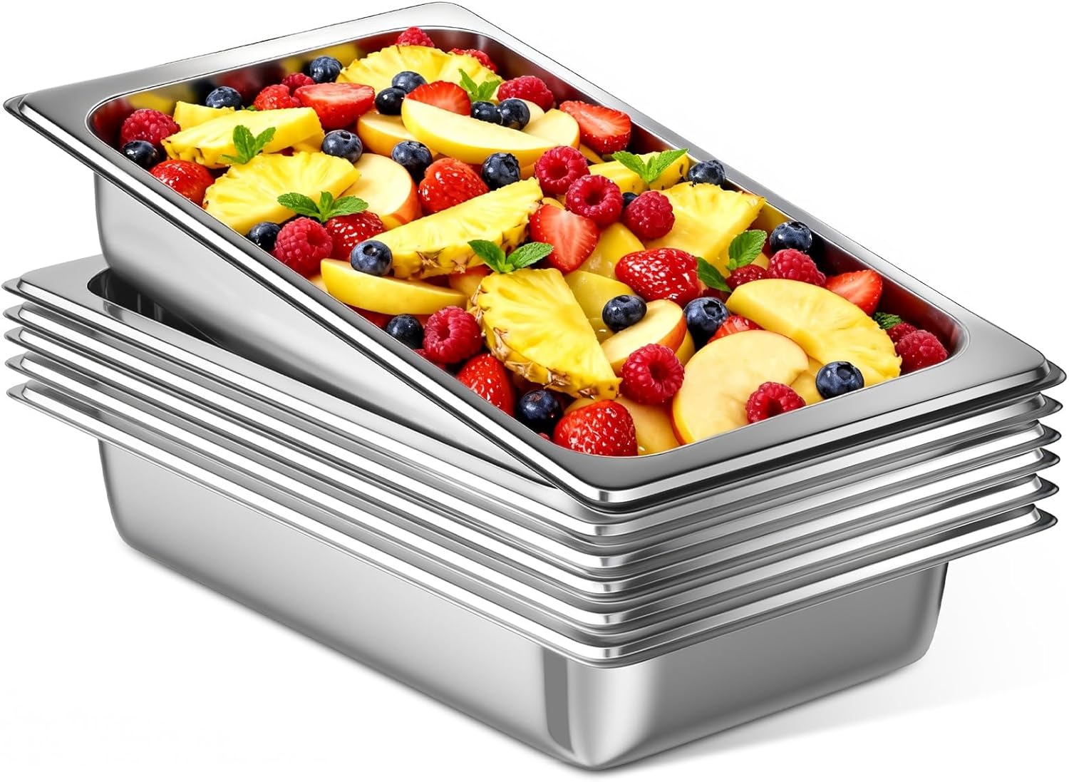 OSTBA 6 Pack Hotel Pans  4in Deep 18.6QT Stainless Steel Steam Table Buffet Pans