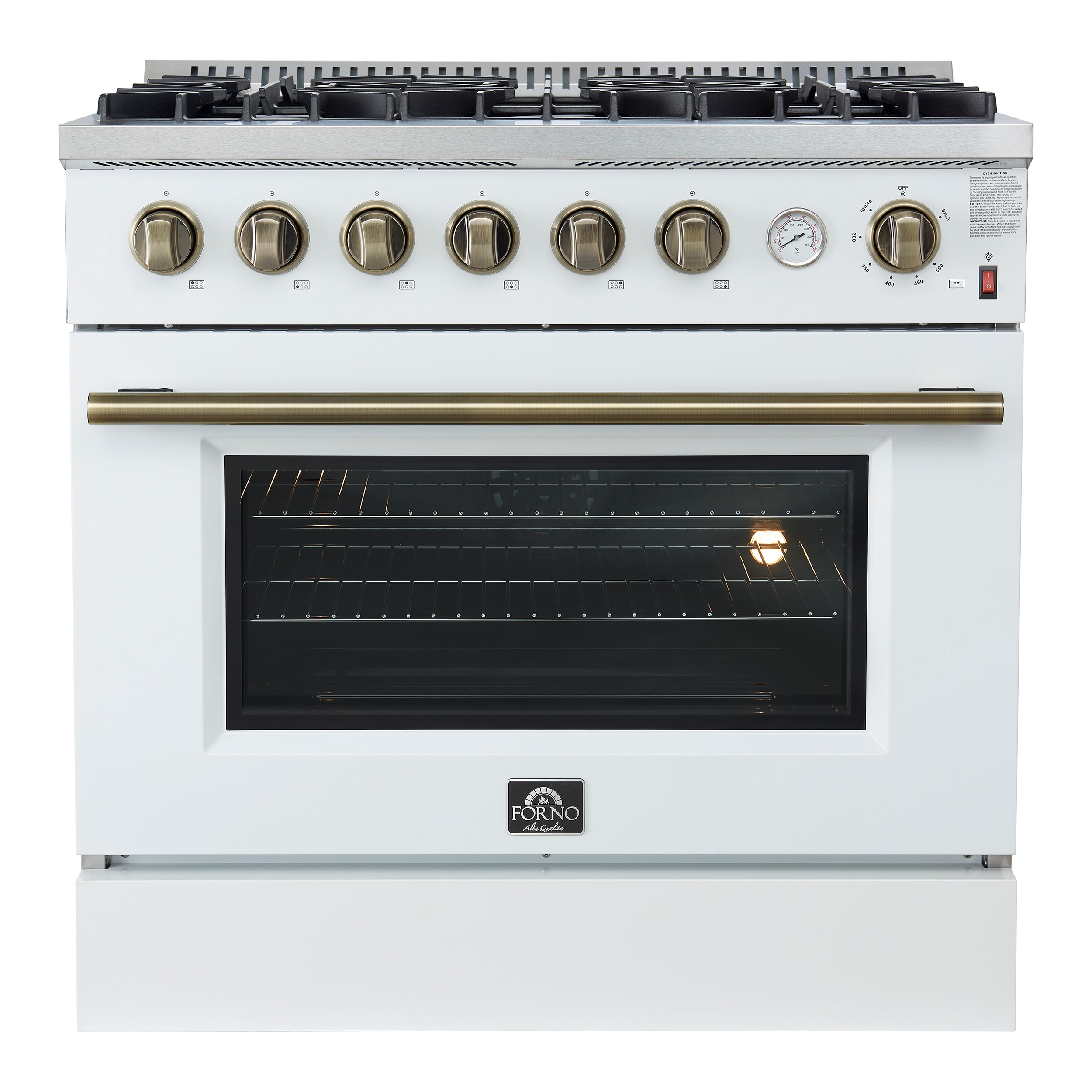 FORNO FFSGS6277-36WHT Marco 36-in 6 burners 5.36-cu ft Convection Oven Freestanding Natural Gas Range ( White )